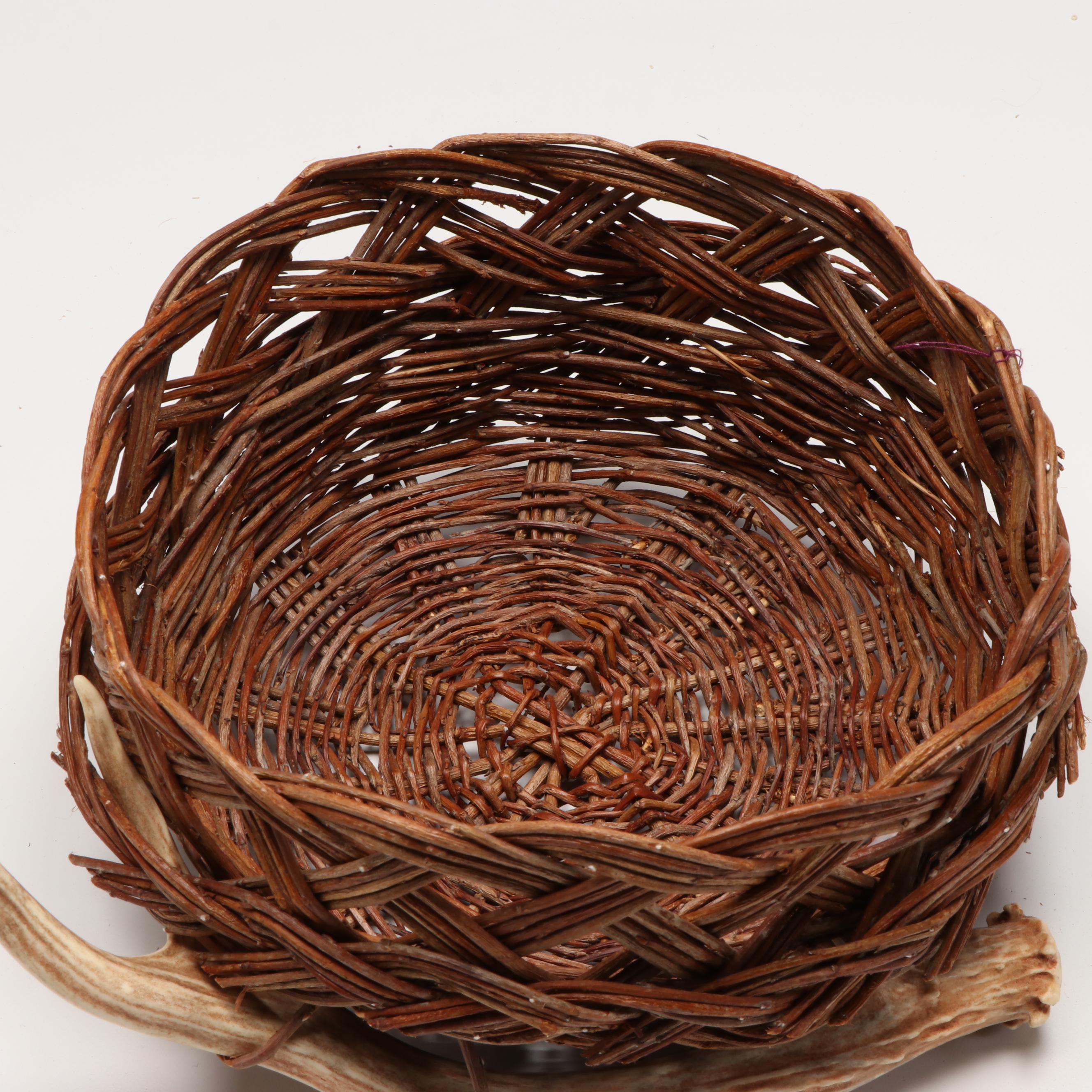 Mary Lou Olivas Deer Antler Basket with Coushatta Swan Effigy and Other Basketry