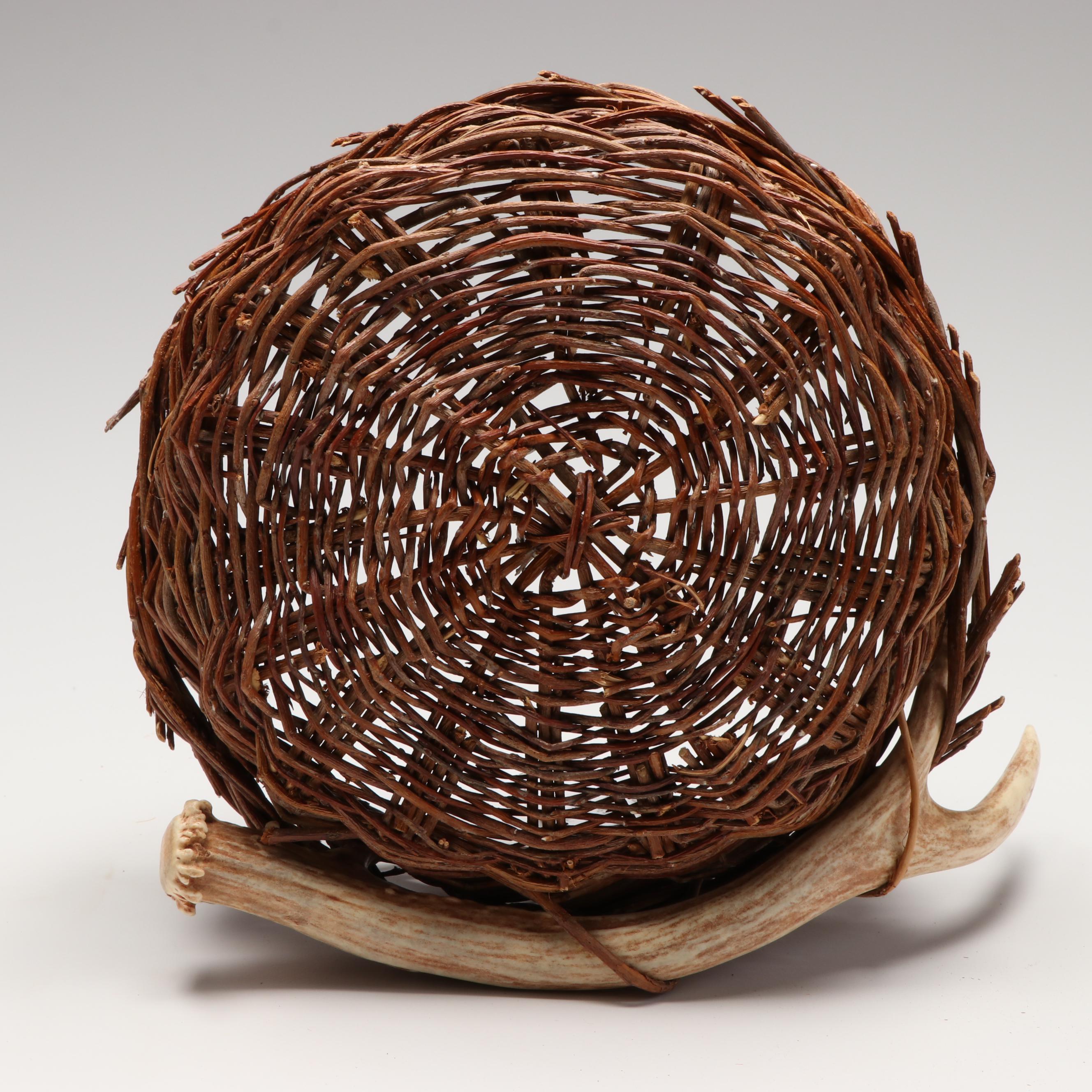 Mary Lou Olivas Deer Antler Basket with Coushatta Swan Effigy and Other Basketry