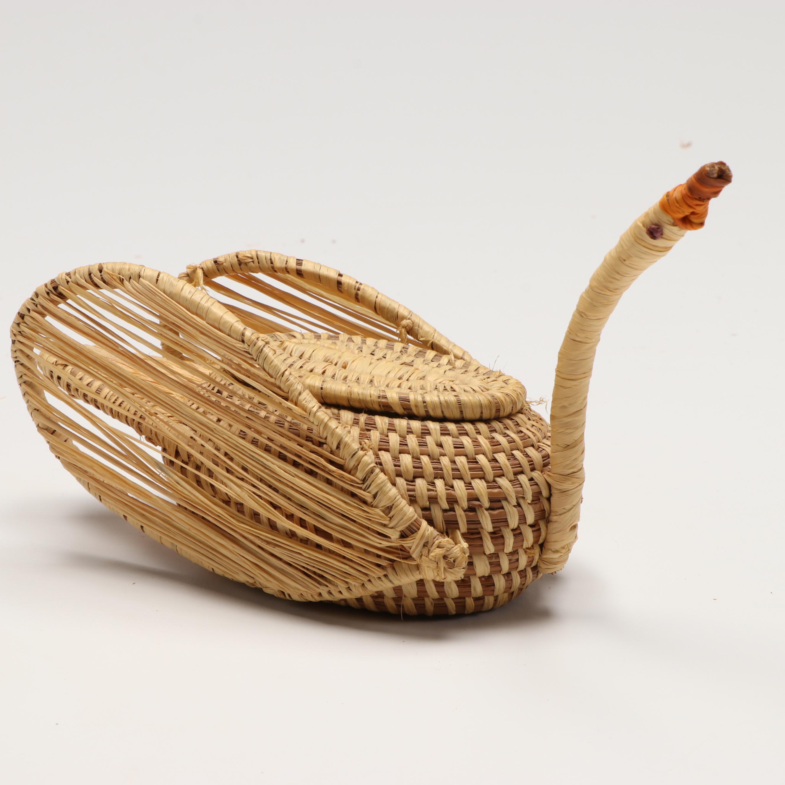 Mary Lou Olivas Deer Antler Basket with Coushatta Swan Effigy and Other Basketry