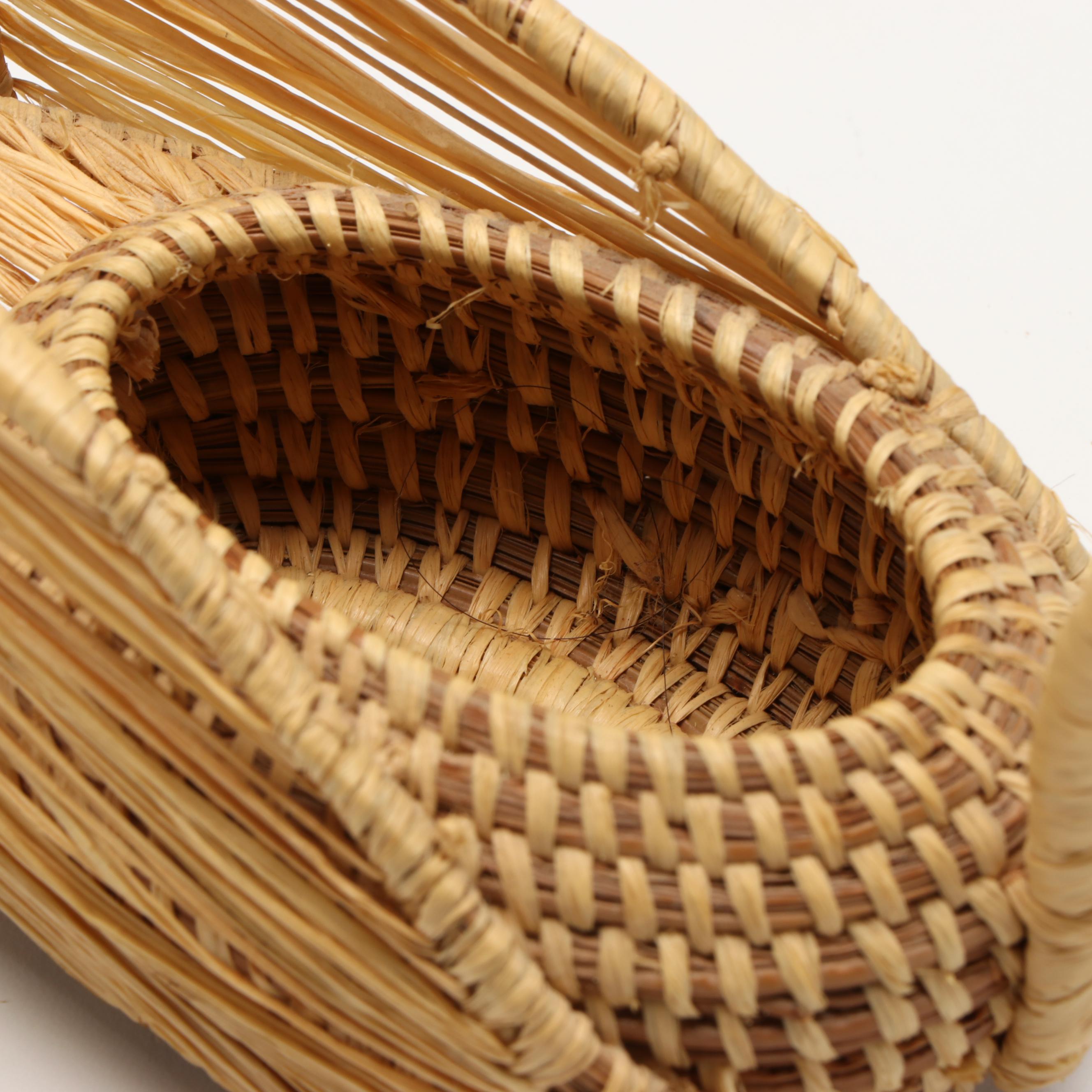 Mary Lou Olivas Deer Antler Basket with Coushatta Swan Effigy and Other Basketry