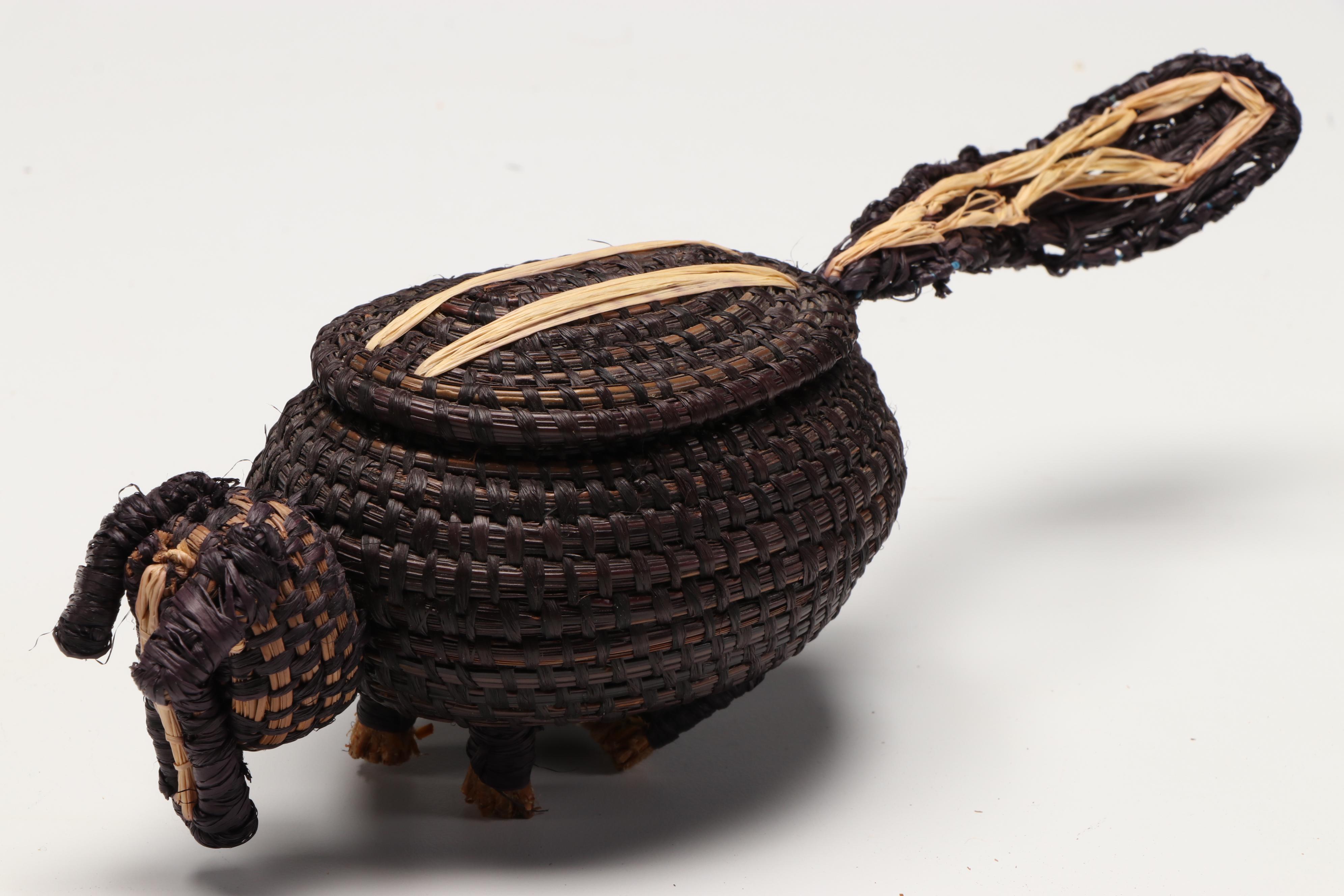 Mary Lou Olivas Deer Antler Basket with Coushatta Swan Effigy and Other Basketry