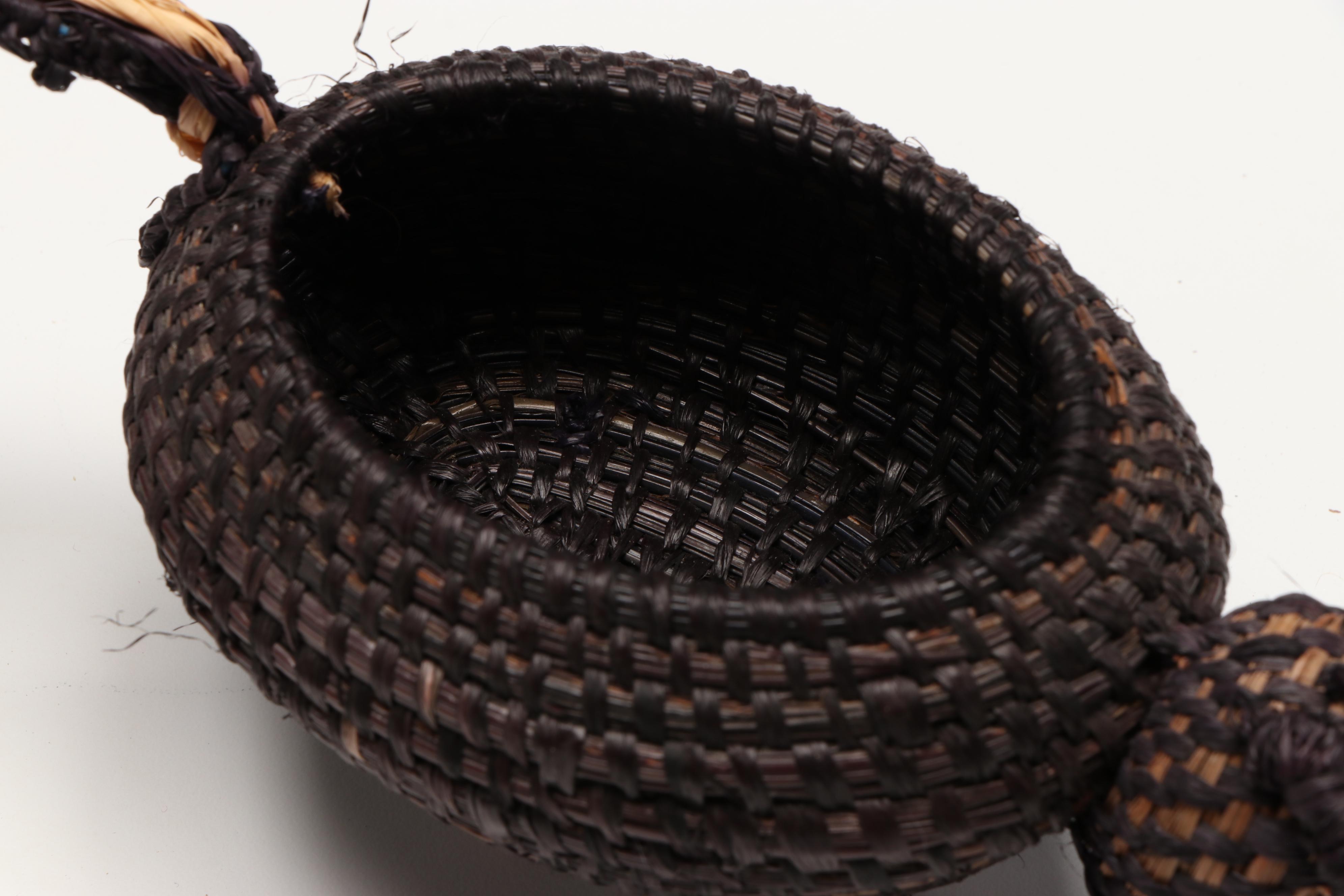 Mary Lou Olivas Deer Antler Basket with Coushatta Swan Effigy and Other Basketry