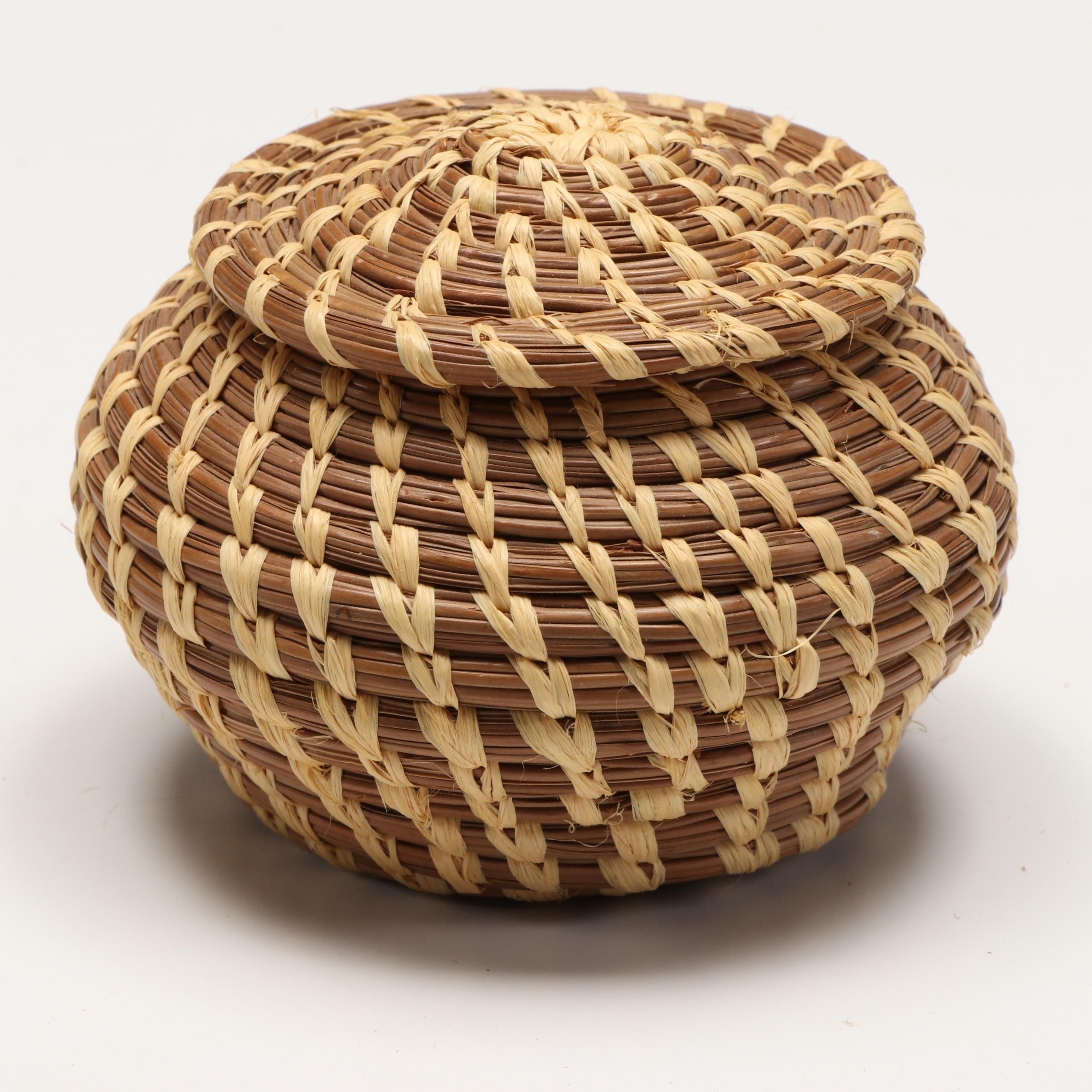 Mary Lou Olivas Deer Antler Basket with Coushatta Swan Effigy and Other Basketry