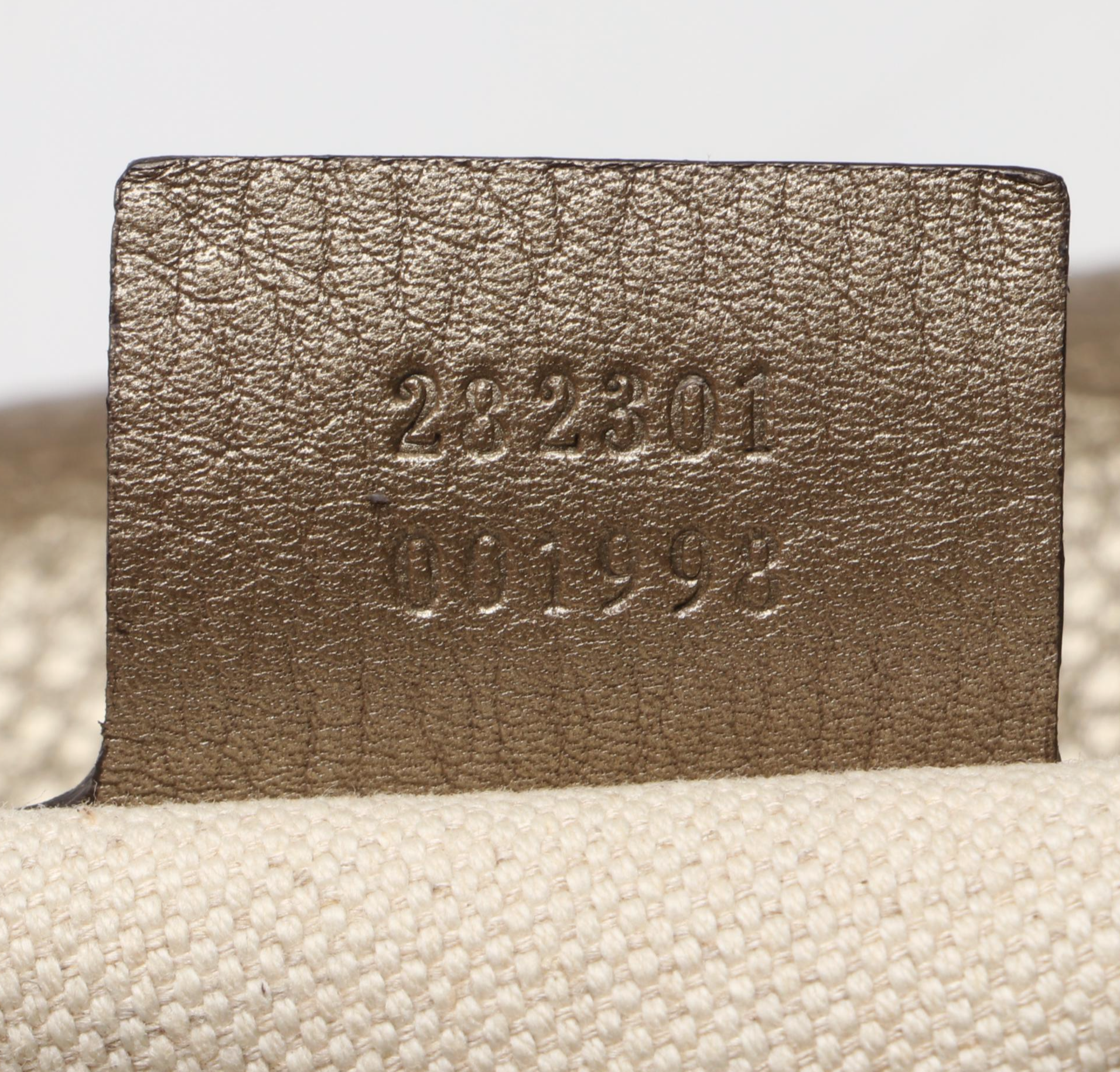 Gucci Bella Flap Two-Way Bag in GG Canvas and Metallic Leather