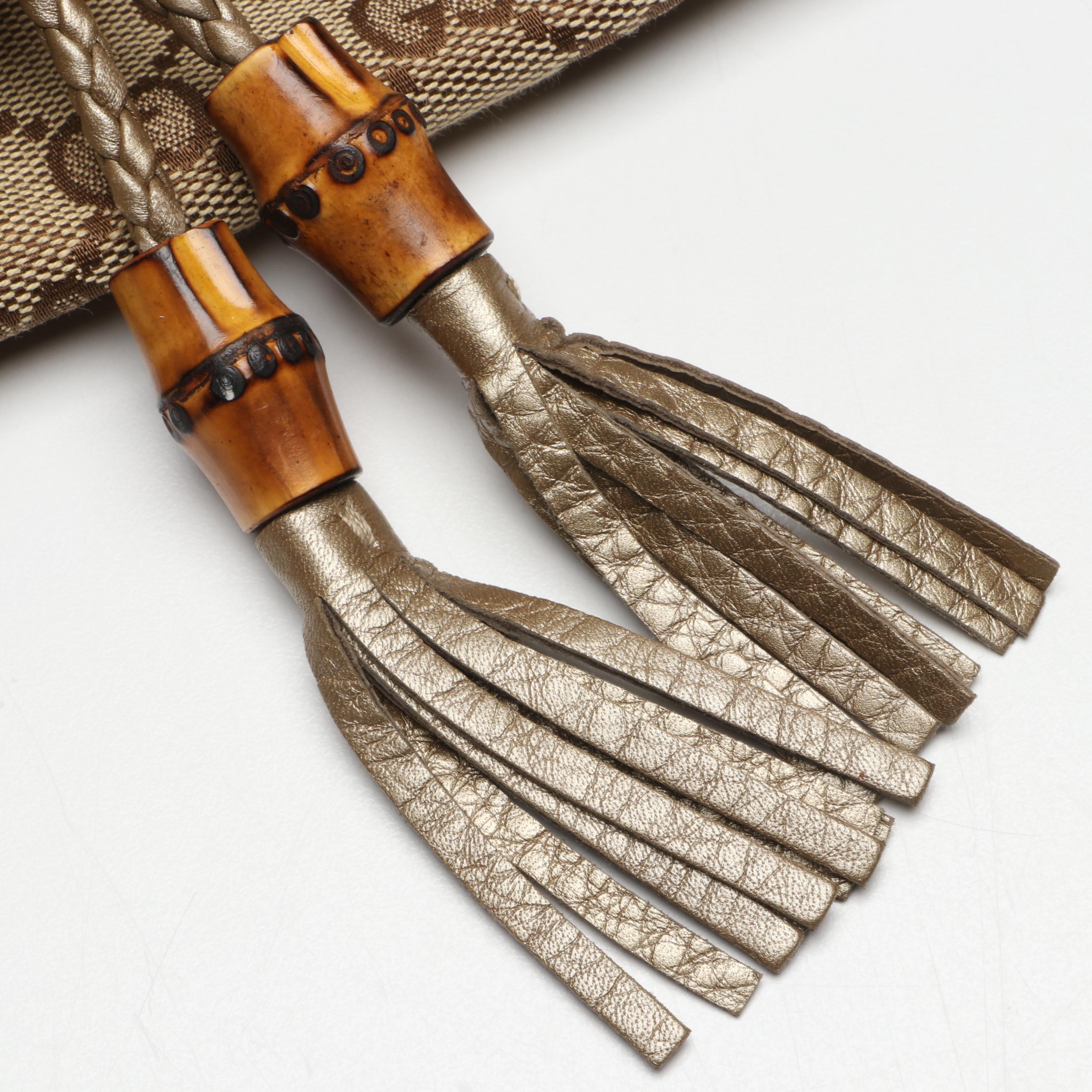 Gucci Bella Flap Two-Way Bag in GG Canvas and Metallic Leather