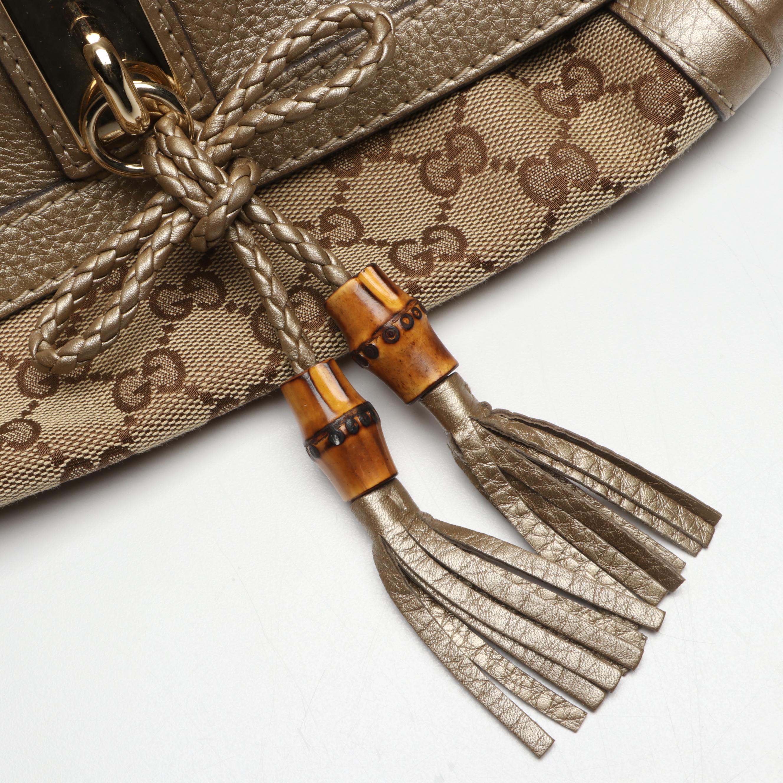 Gucci Bella Flap Two-Way Bag in GG Canvas and Metallic Leather