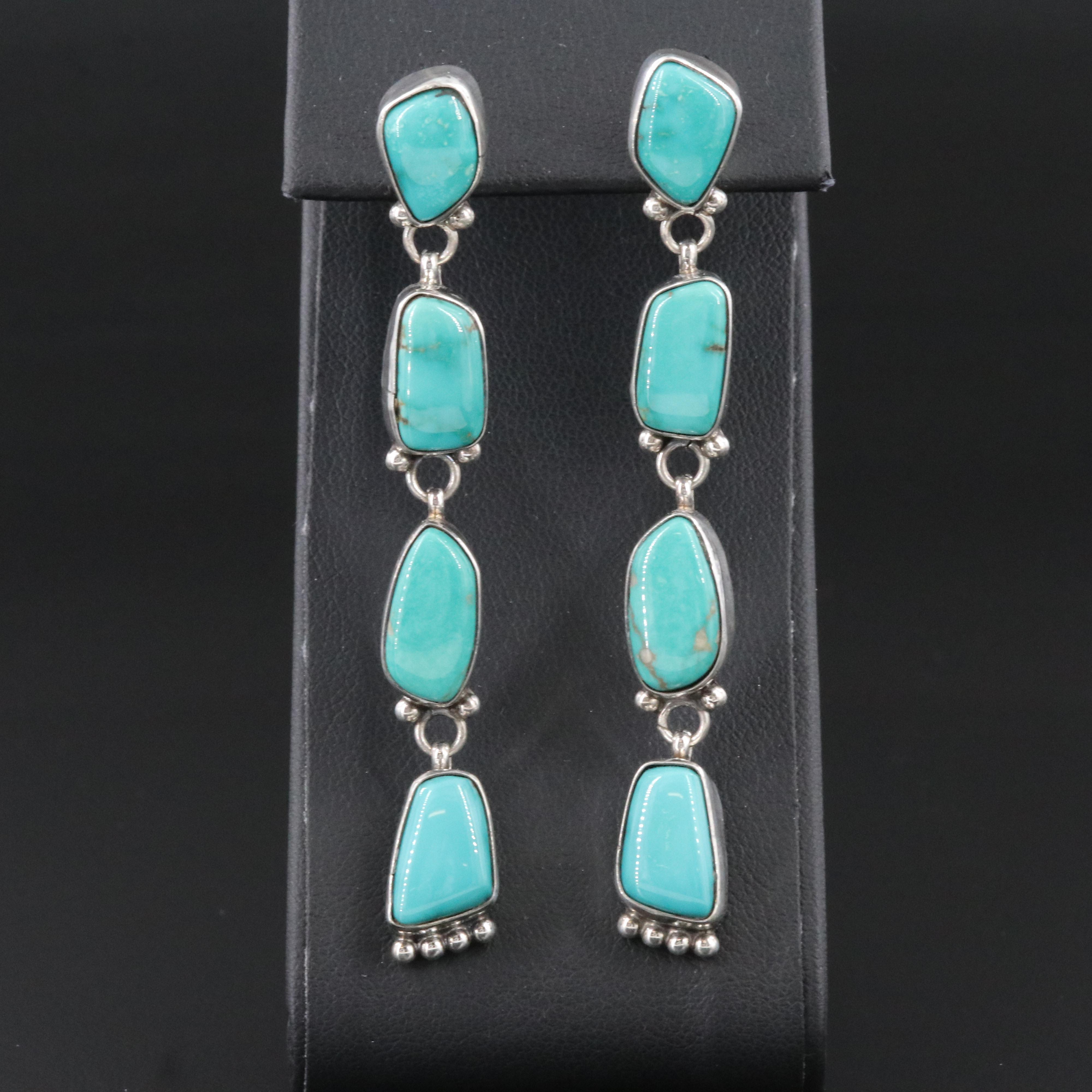 Danny Clark Navajo Diné Sterling Turquoise Drop Earrings