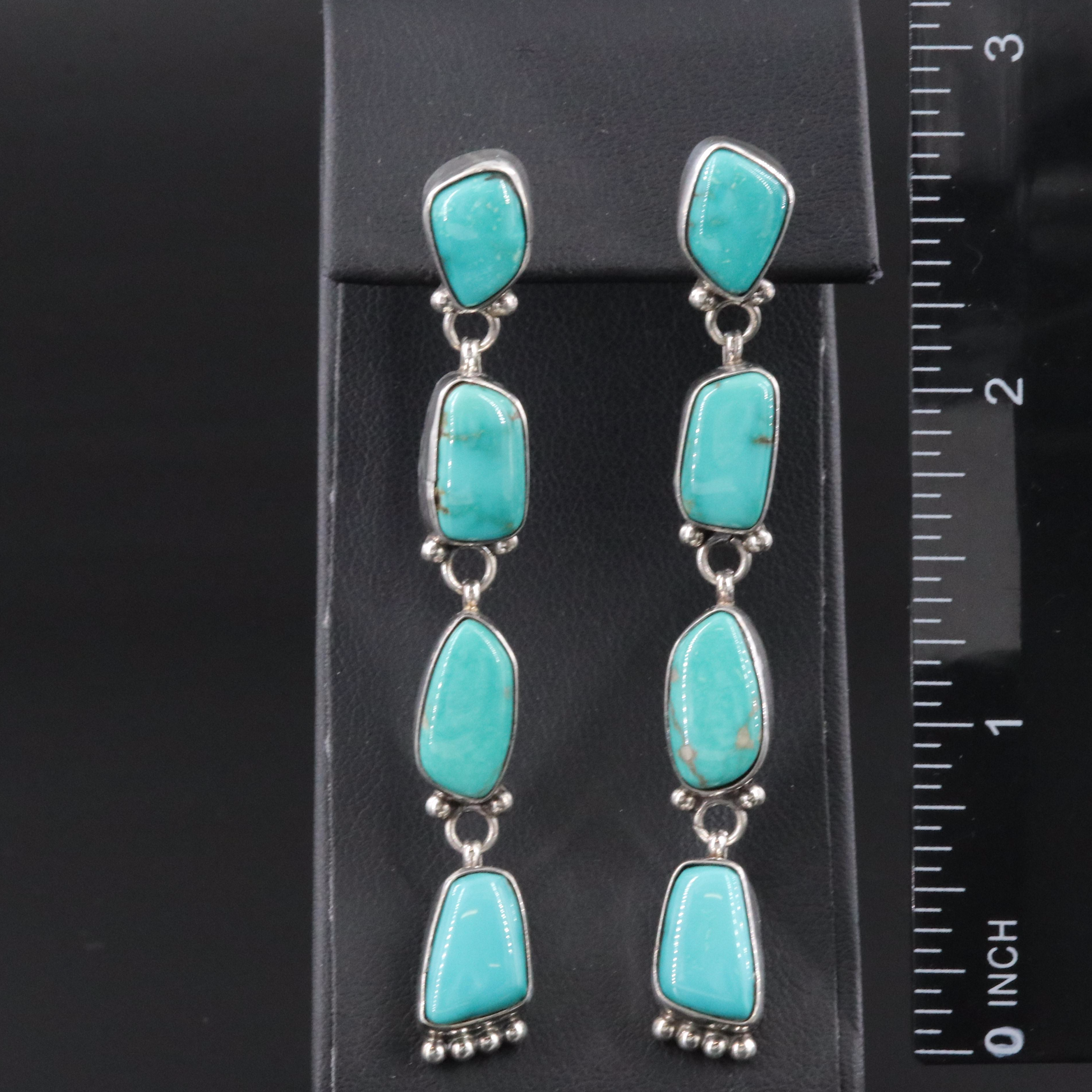 Danny Clark Navajo Diné Sterling Turquoise Drop Earrings