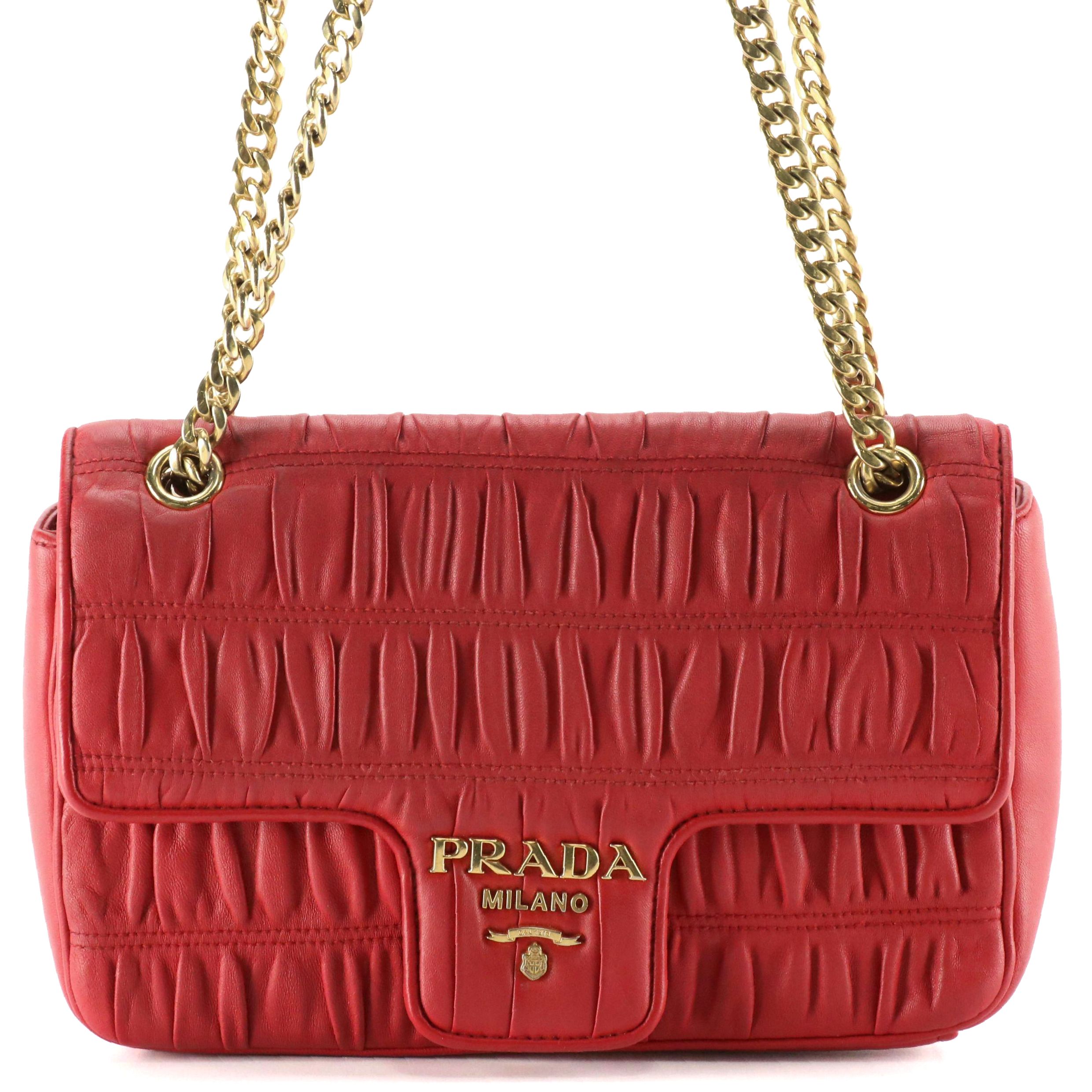 Prada Chain Strap Crossbody Bag in Red Gauffré Leather