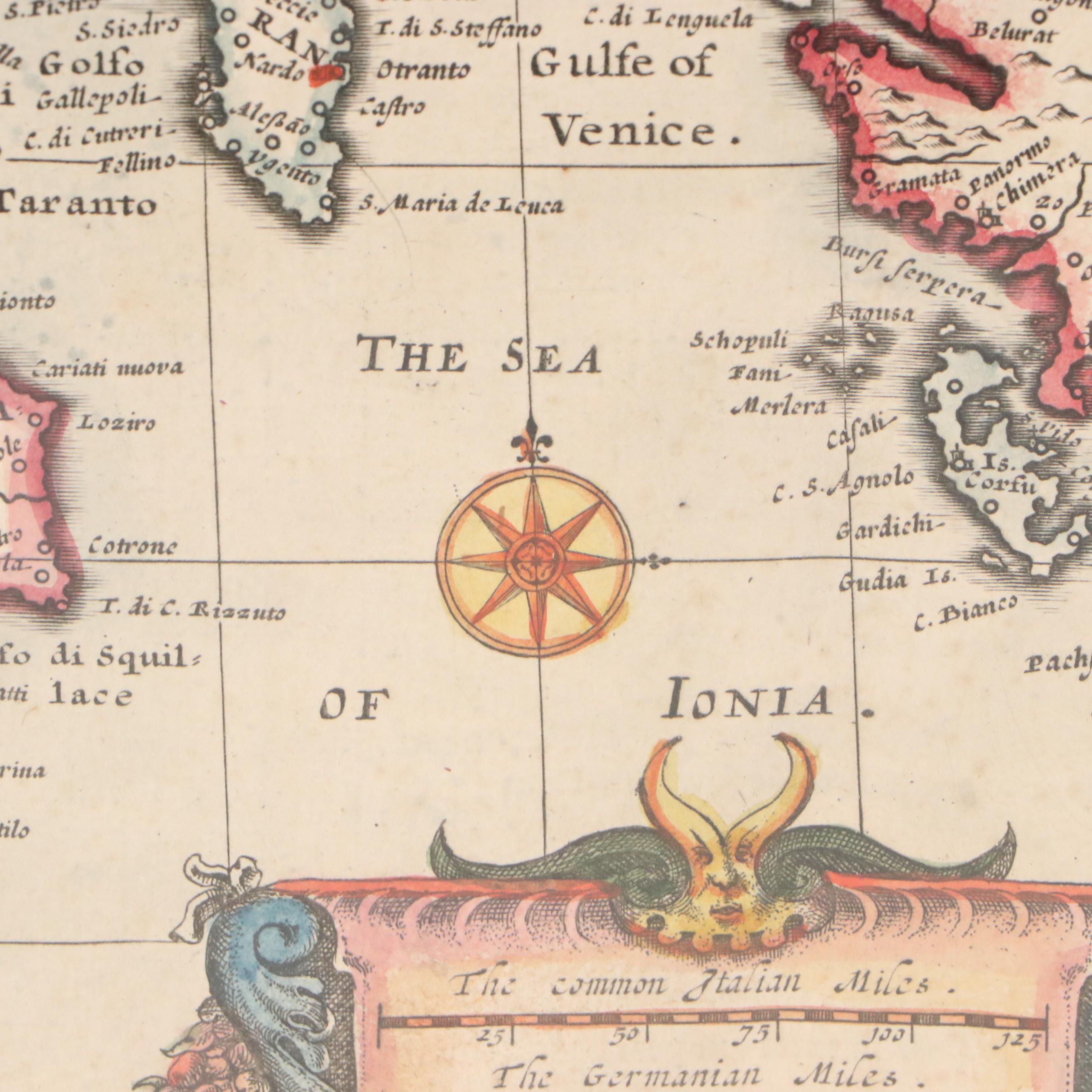 John Speed Hand-Colored Engraving Map "Italia," 1676