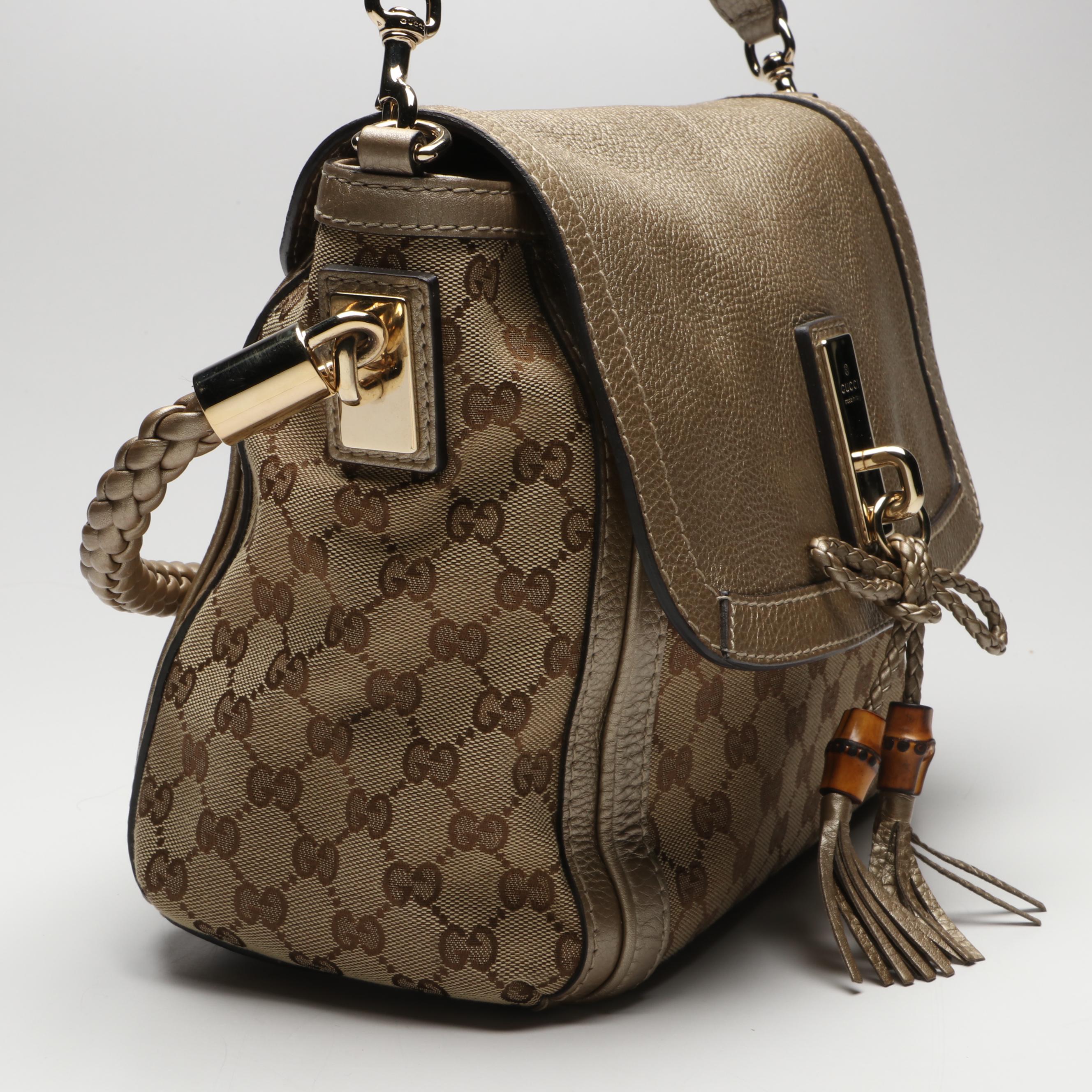 Gucci Bella Flap Two-Way Bag in GG Canvas and Metallic Leather