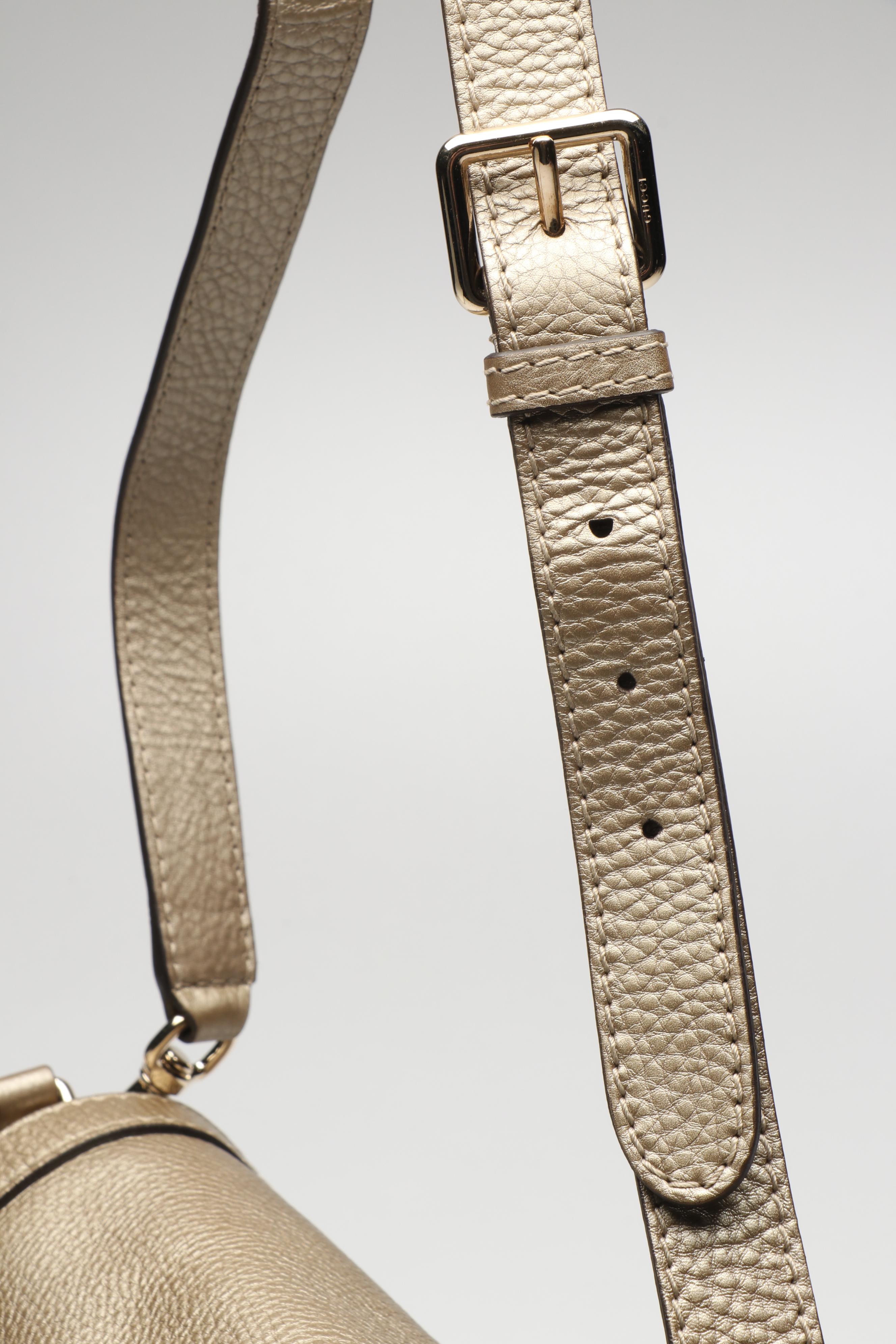 Gucci Bella Flap Two-Way Bag in GG Canvas and Metallic Leather