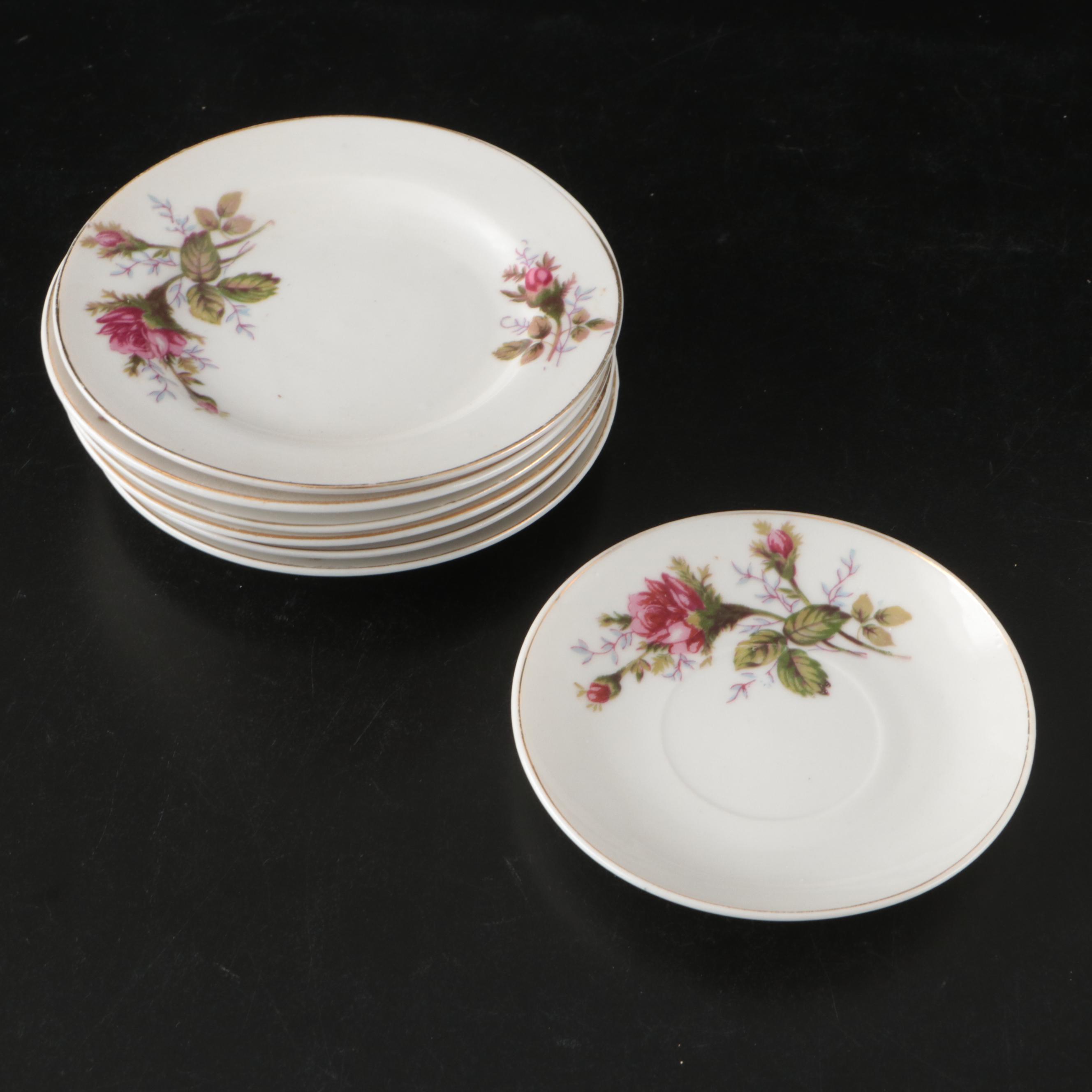Japanese Porcelain Rose Pattern Tea Set with Dessert Plates and Serving Pieces