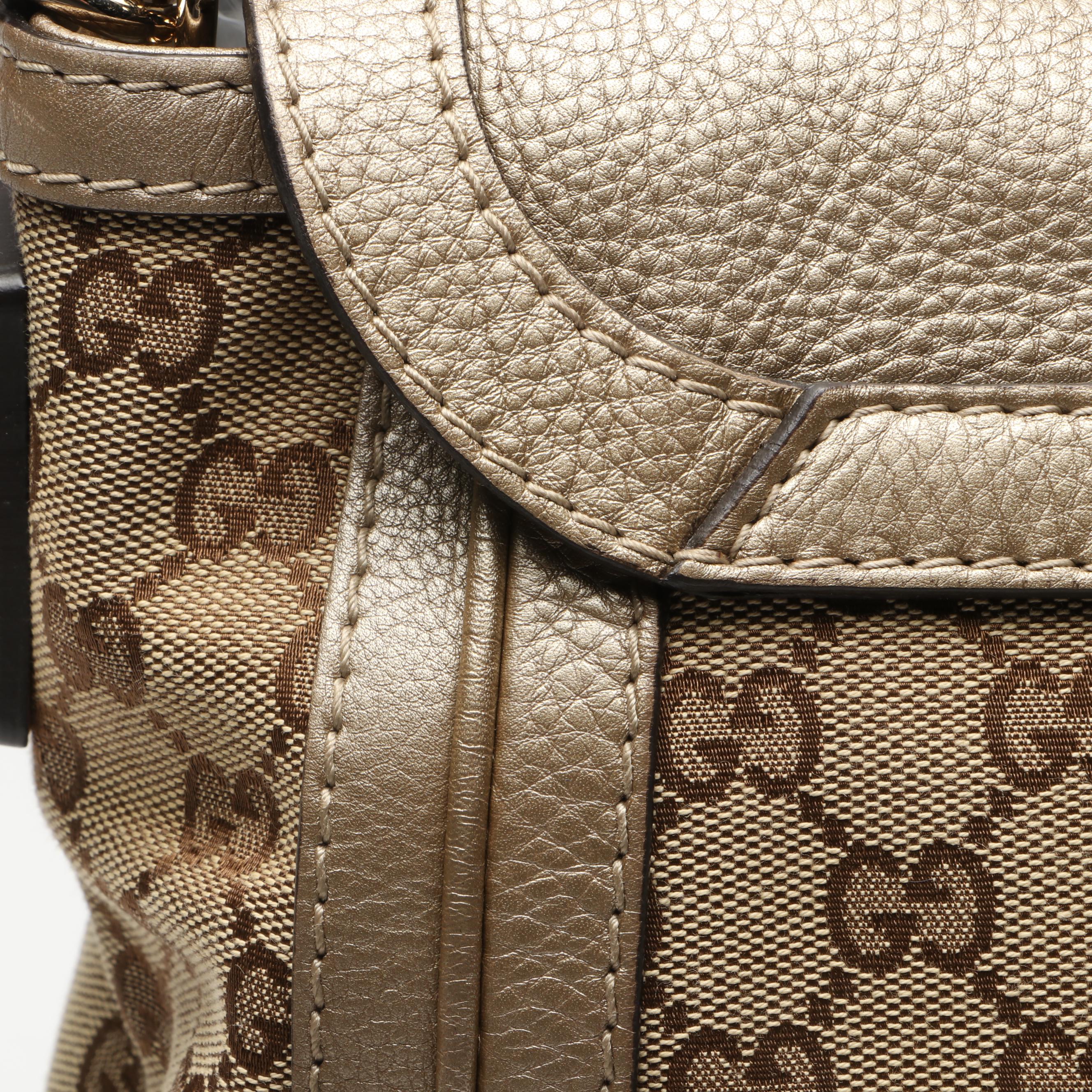 Gucci Bella Flap Two-Way Bag in GG Canvas and Metallic Leather