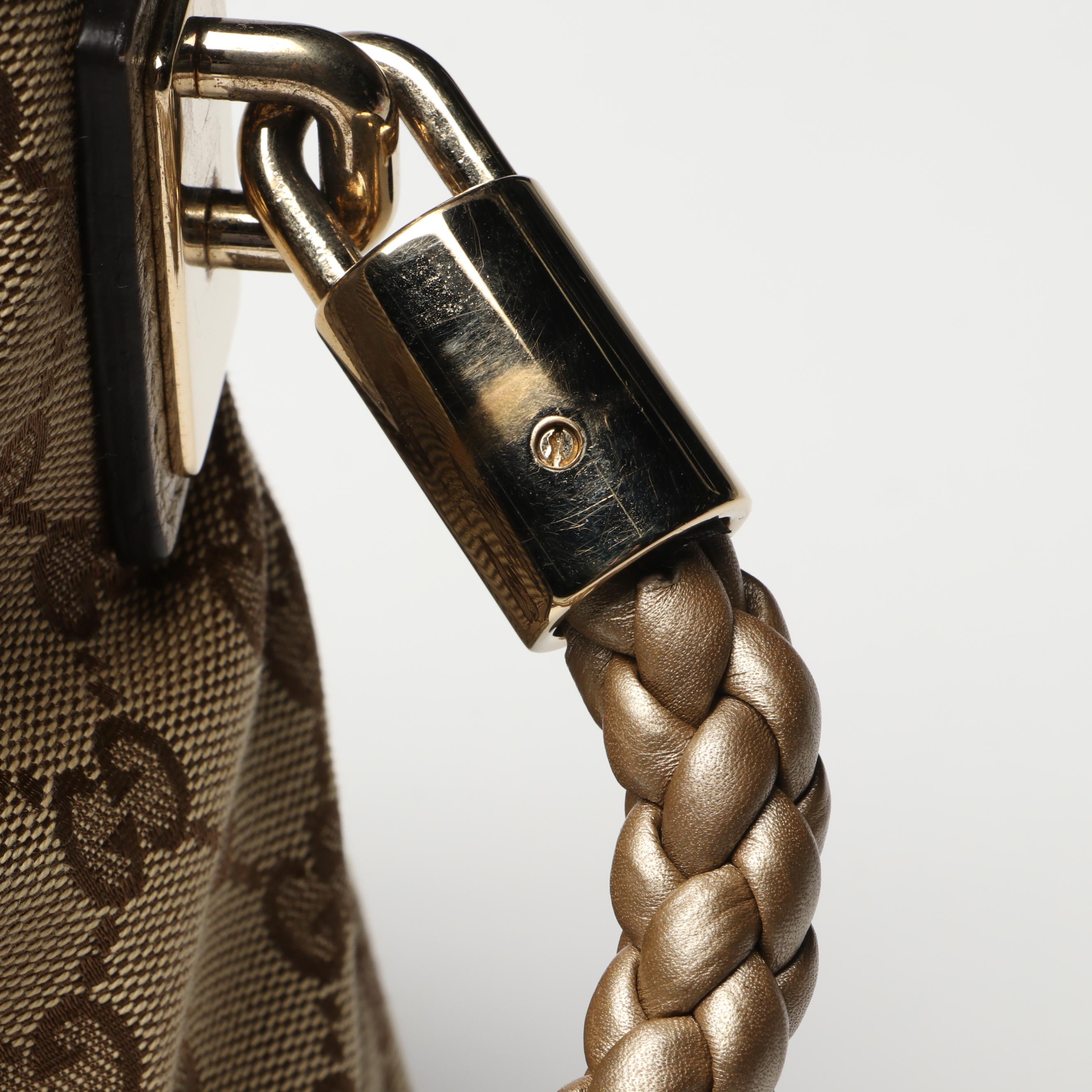 Gucci Bella Flap Two-Way Bag in GG Canvas and Metallic Leather