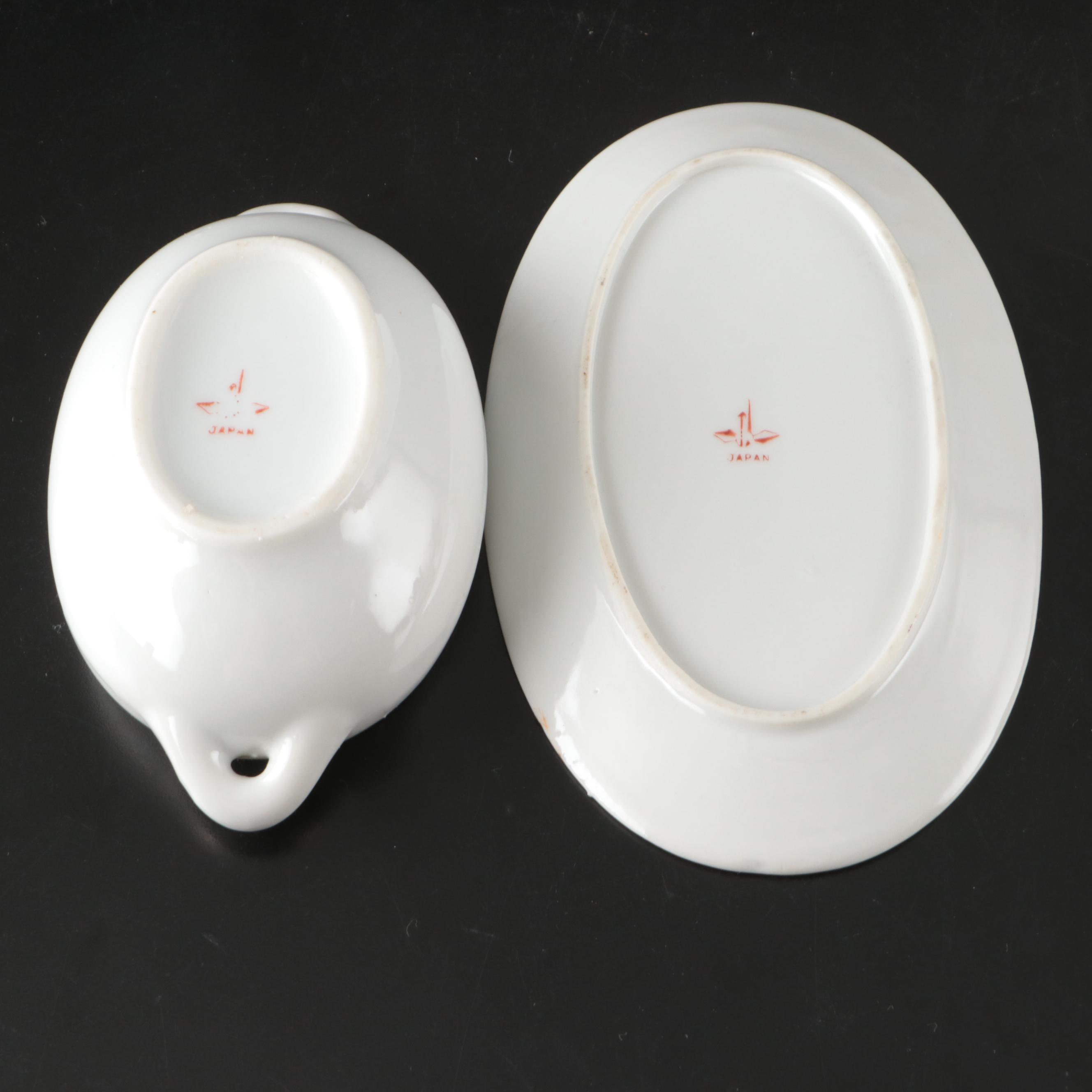 Japanese Porcelain Rose Pattern Tea Set with Dessert Plates and Serving Pieces