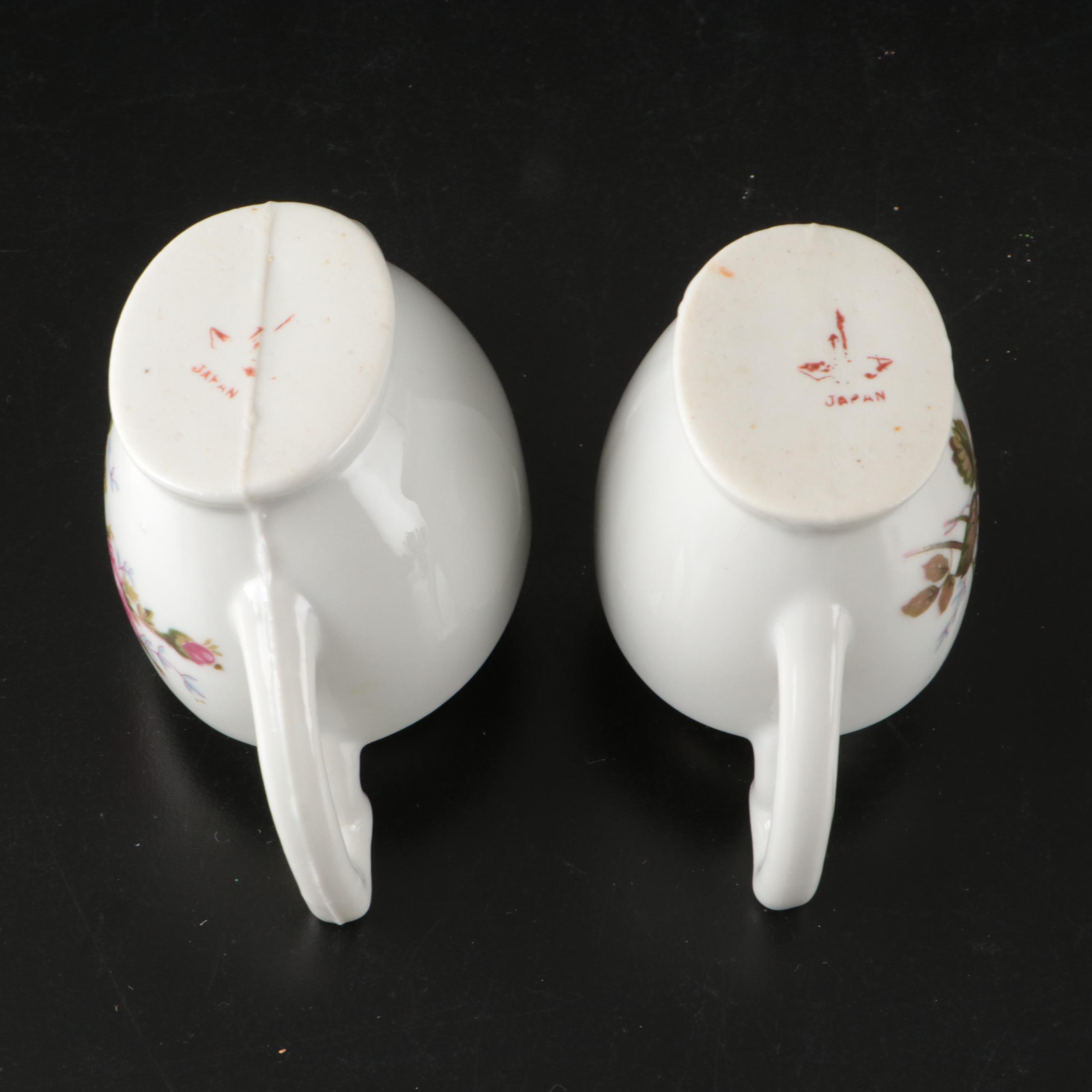 Japanese Porcelain Rose Pattern Tea Set with Dessert Plates and Serving Pieces