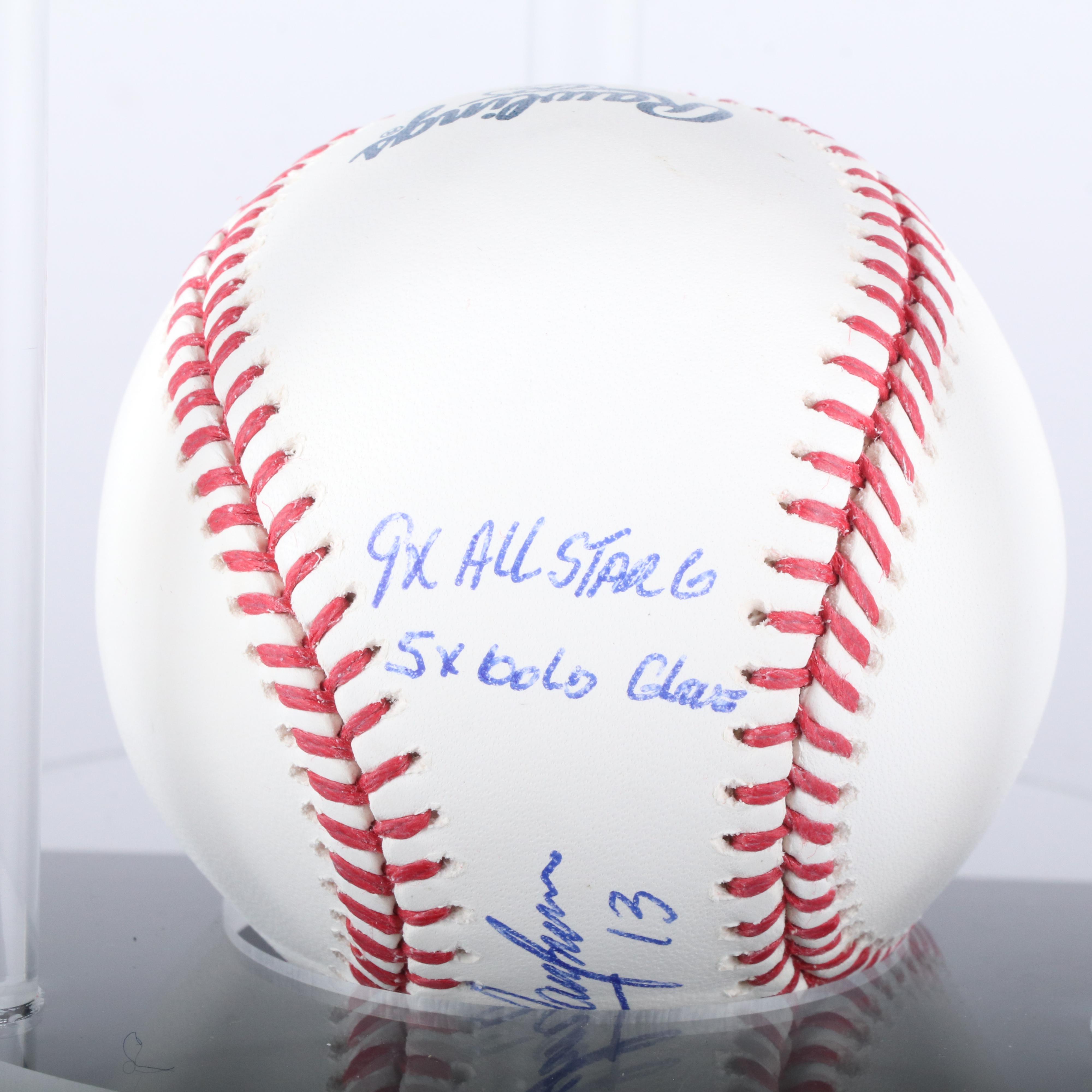 Dave Concepcion Signed Baseball and Cincinnati Reds Bobblehead with Display