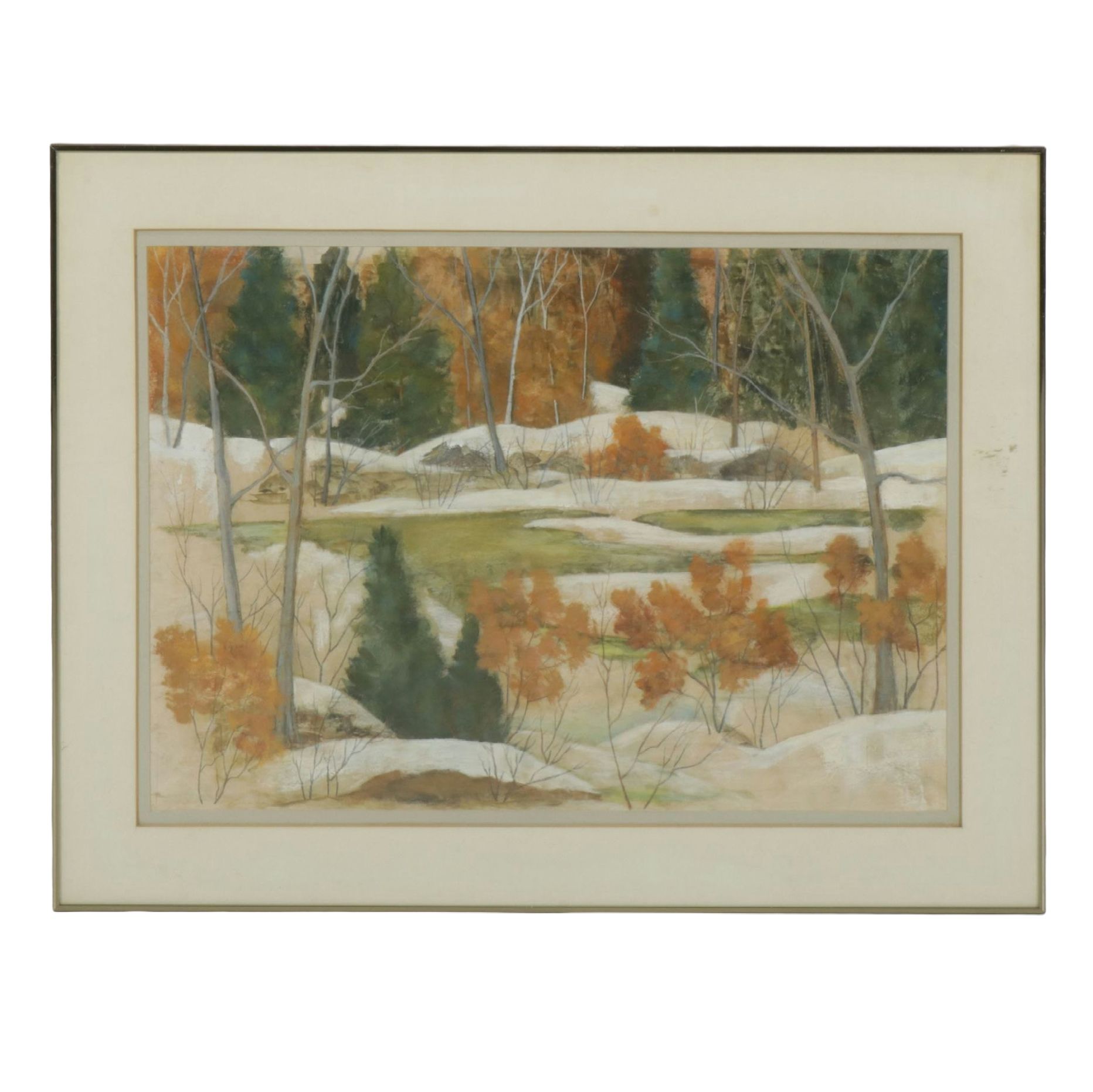 Mary Louise Pech Mixed Media Landscape Painting, Mid to Late 20th Century