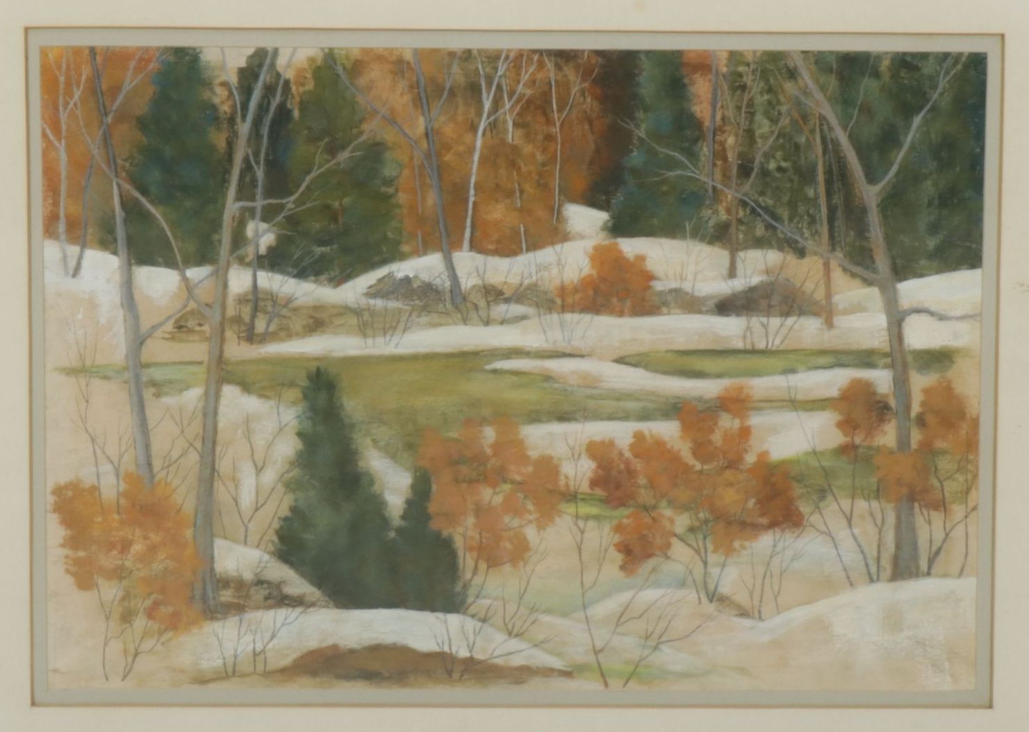 Mary Louise Pech Mixed Media Landscape Painting, Mid to Late 20th Century