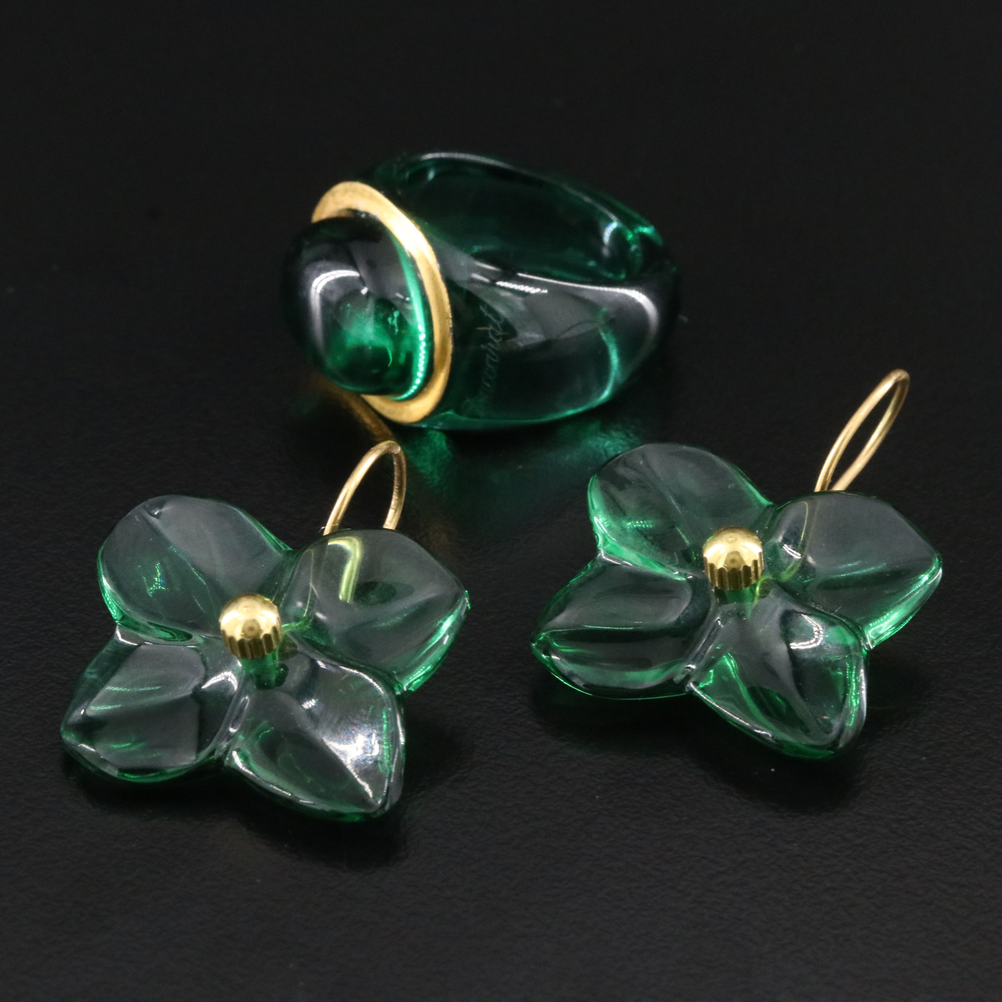 Baccarat 18K Hortensia Crystal Earrings and Dome Ring