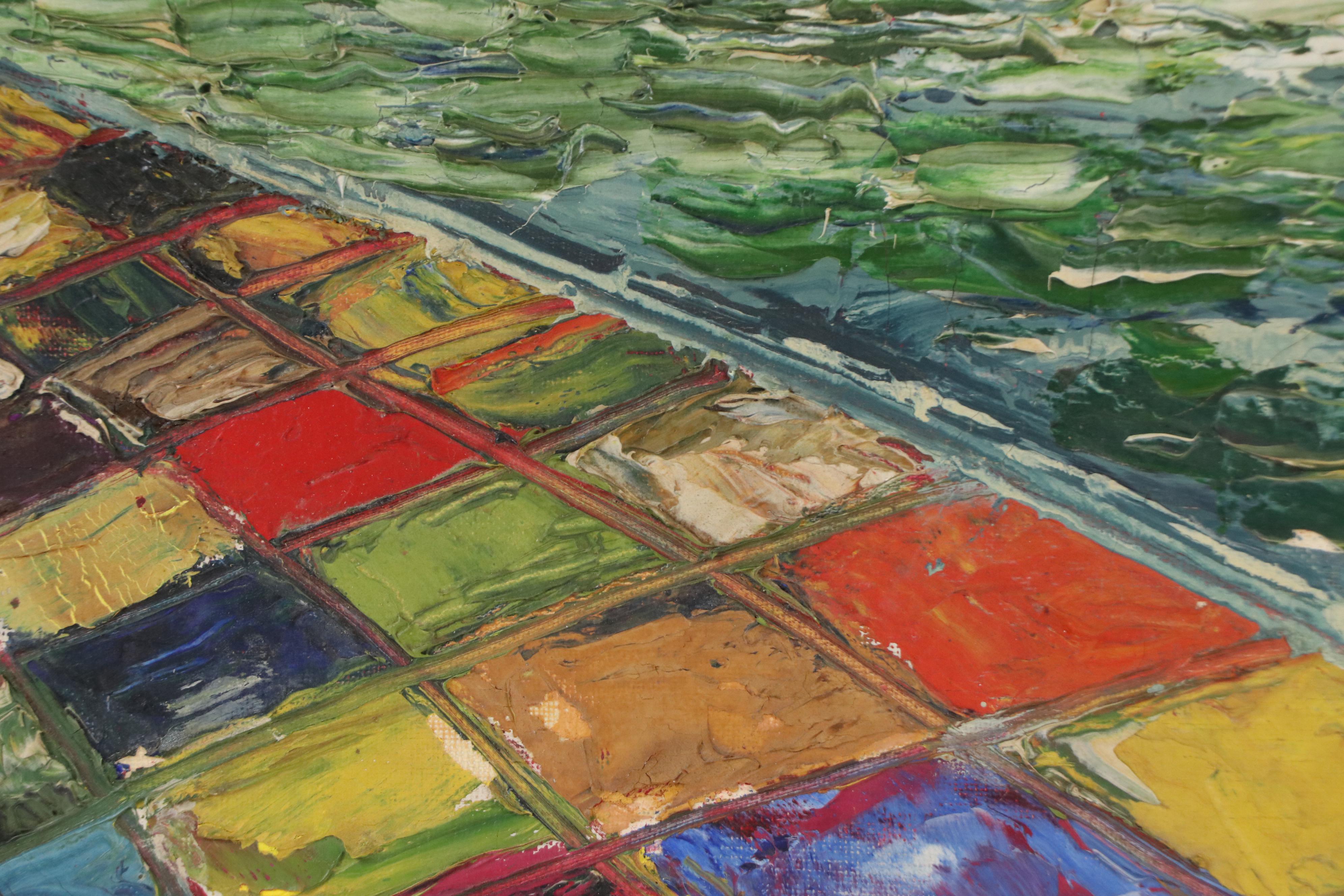 French School Oil Painting of Harbor at Dusk, 1959