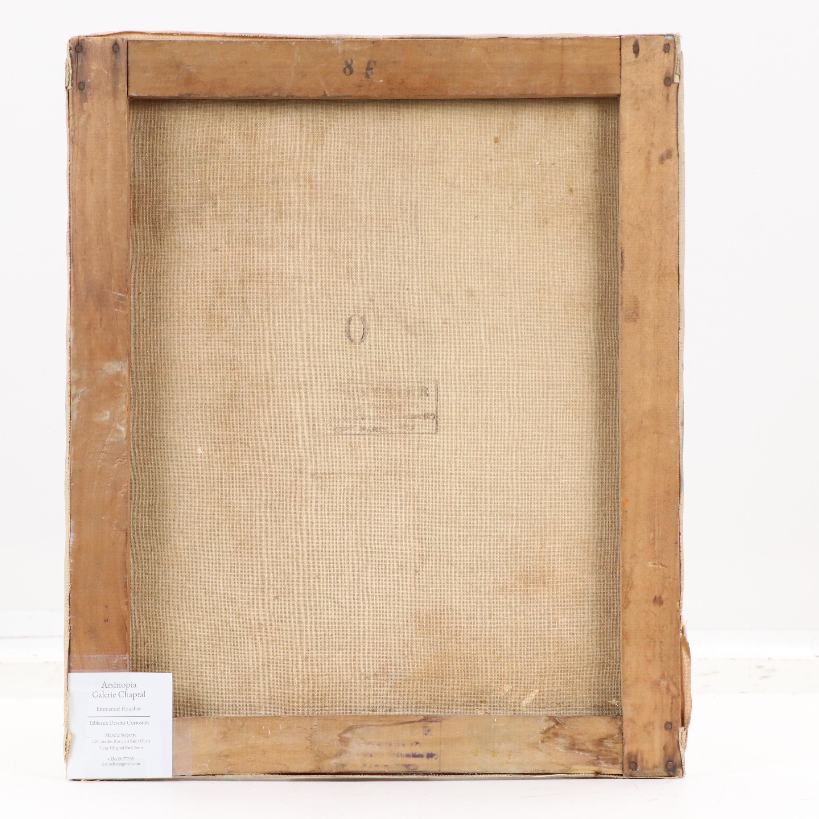 French School Oil Painting of Harbor at Dusk, 1959