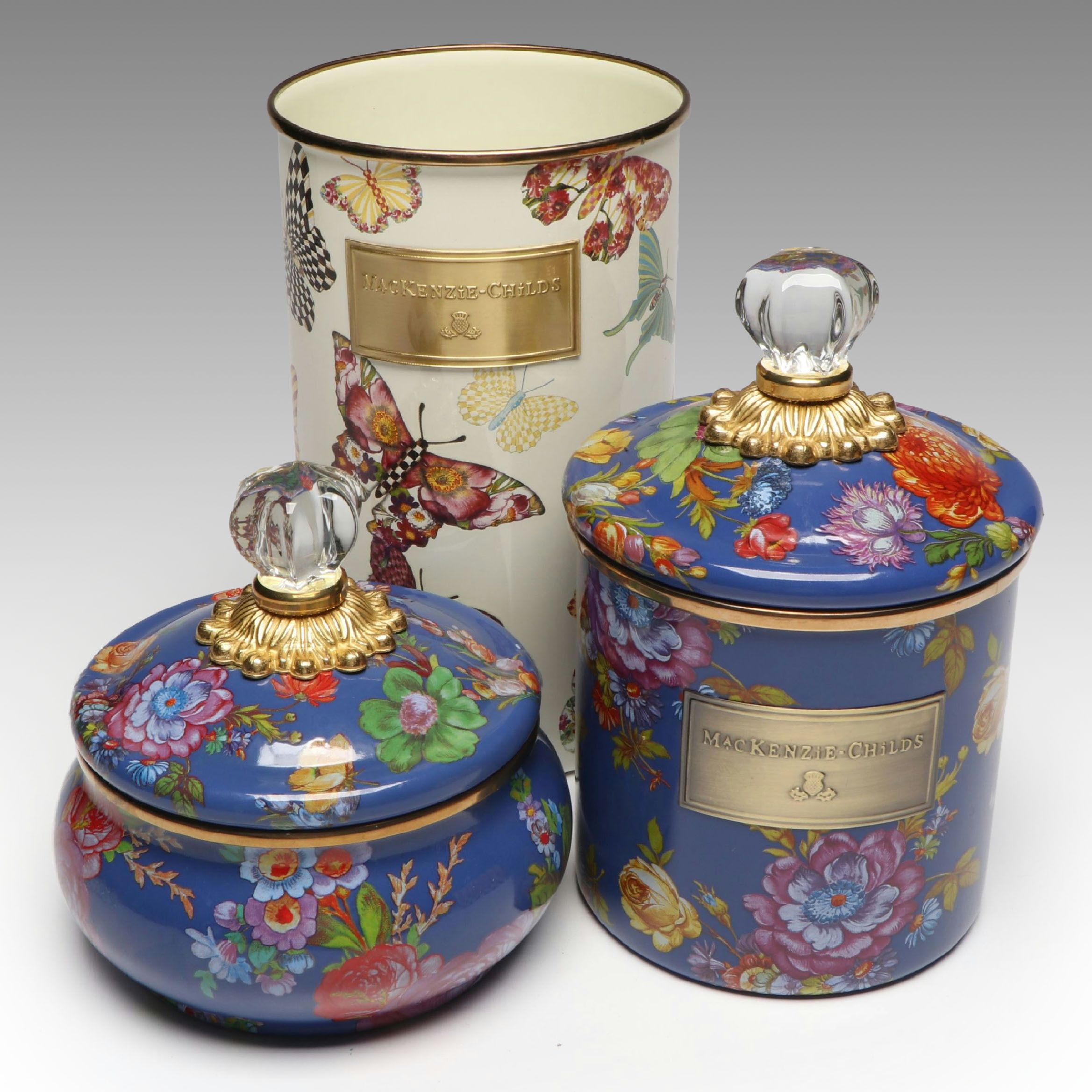 MacKenzie-Childs Metal "Butterfly Gardern" Utensil Holder and Other Canister Set
