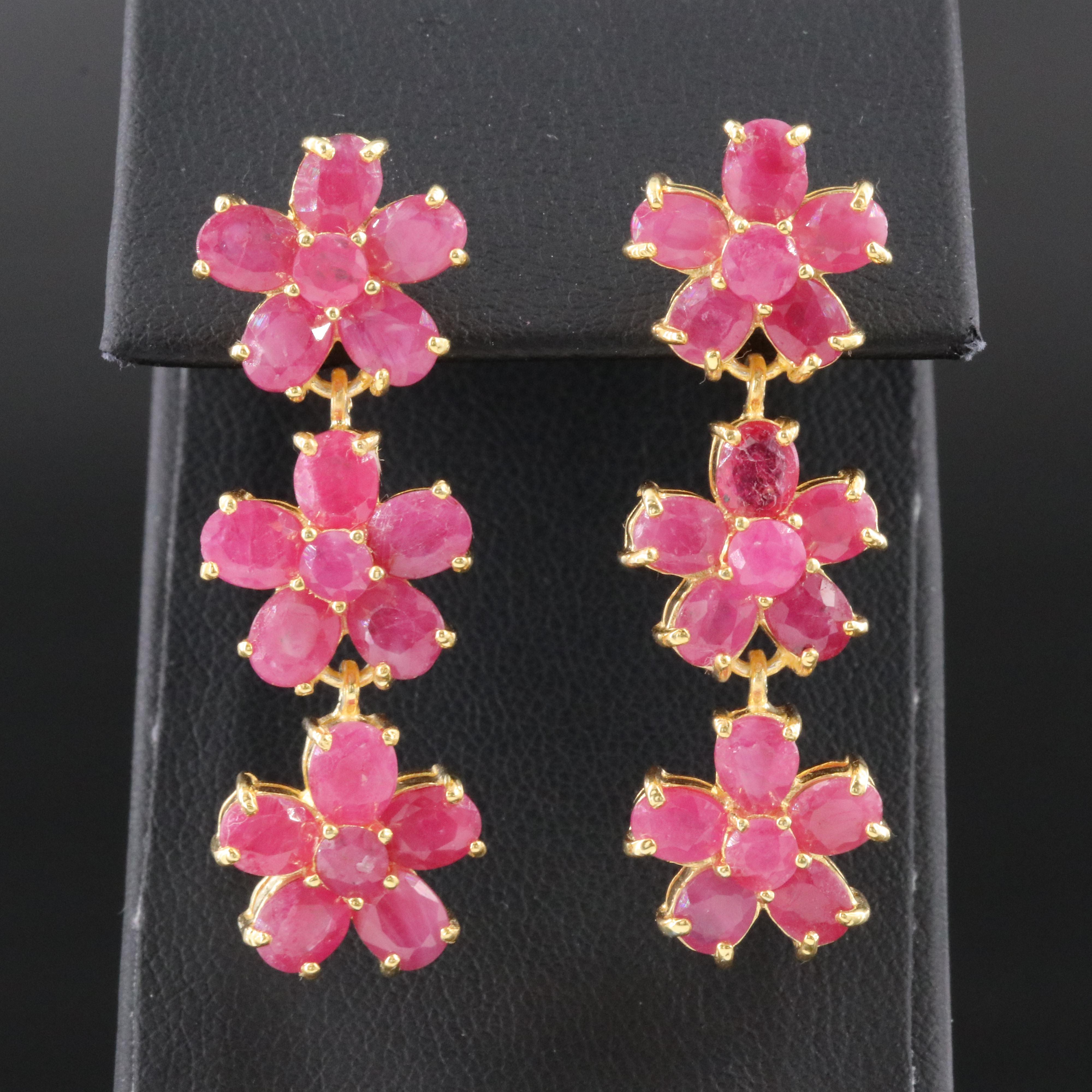 Sterling Filled Ruby Floral Earrings