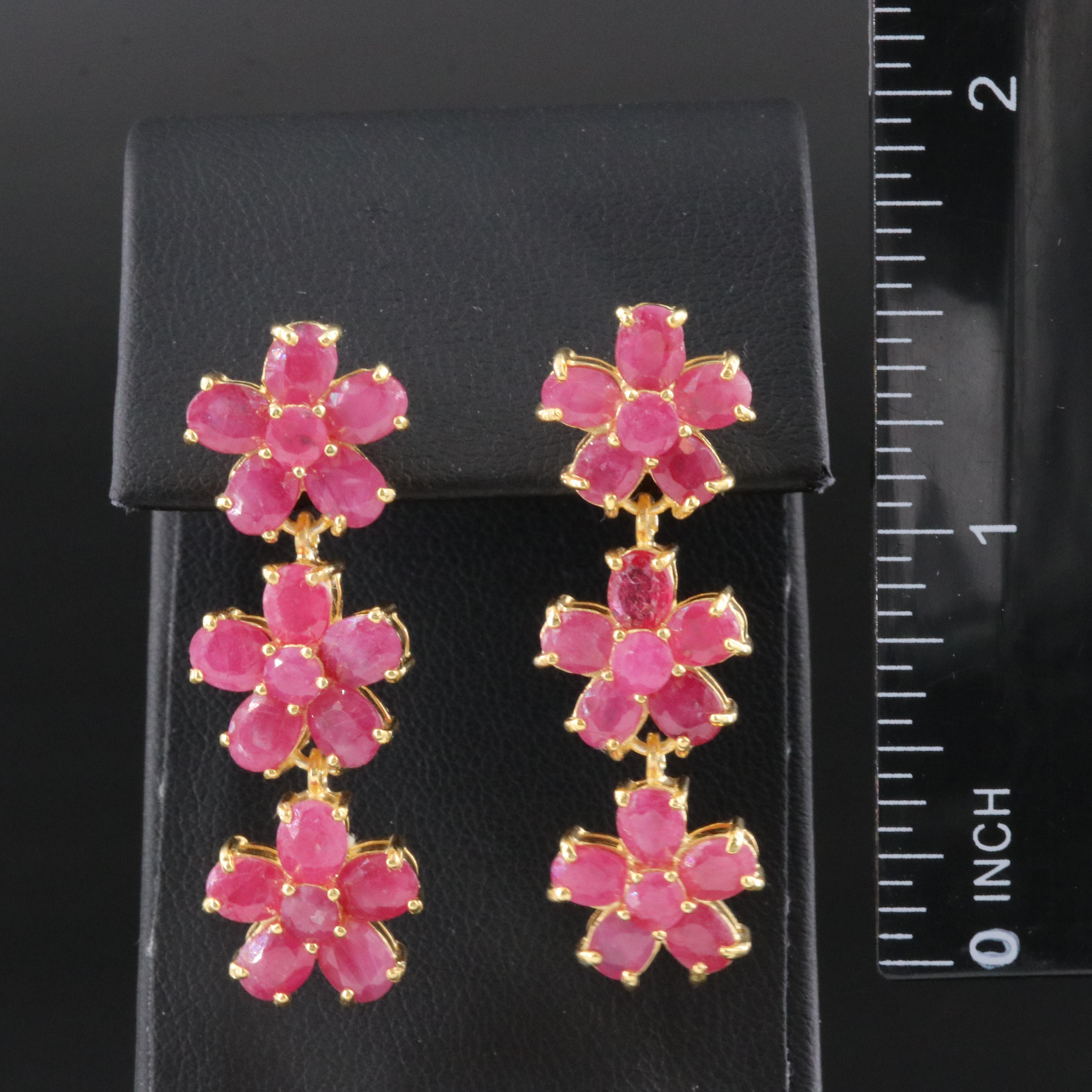 Sterling Filled Ruby Floral Earrings