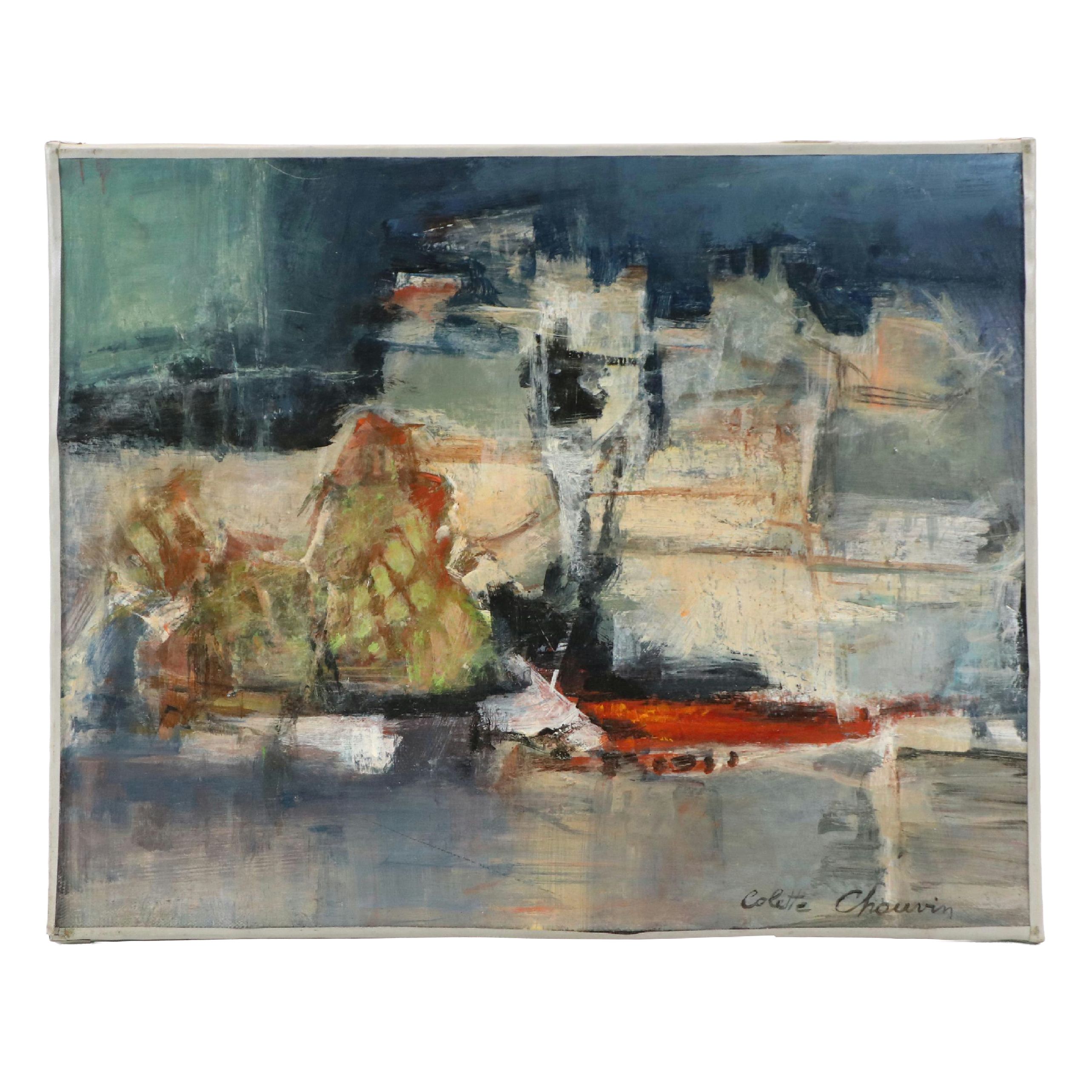 Colette Chauvin Oil Painting "Rivagé," Mid-20th Century