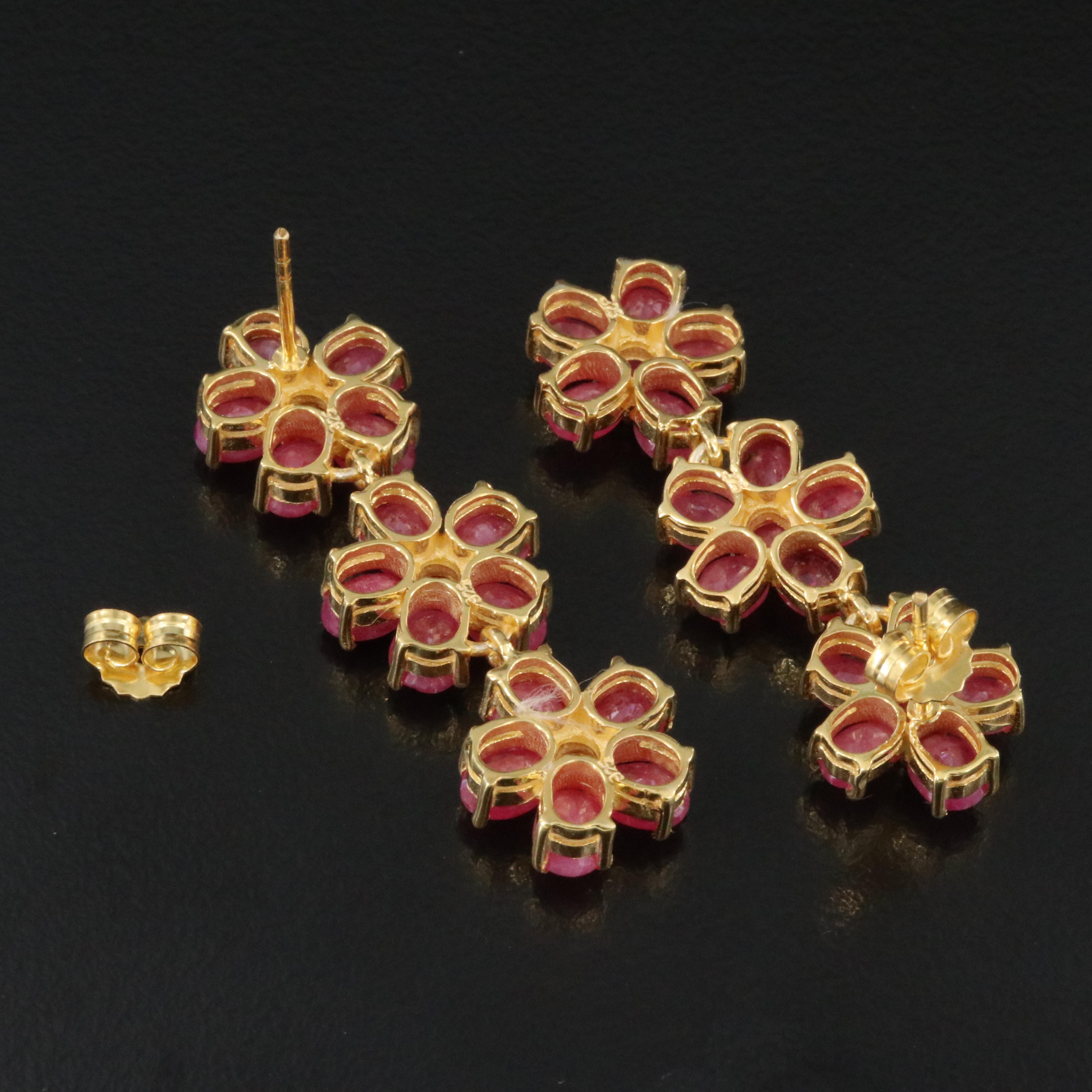 Sterling Filled Ruby Floral Earrings