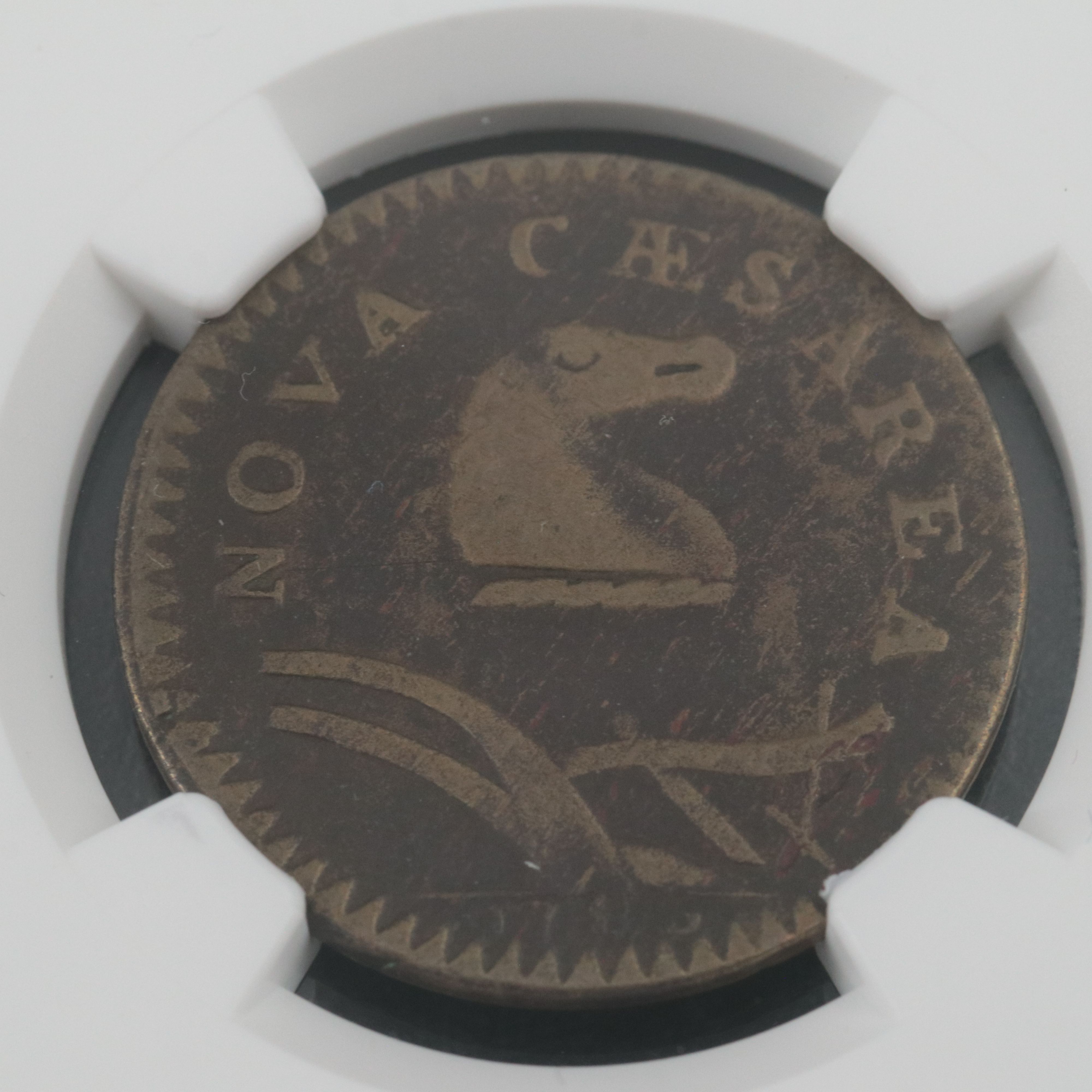 NGC Graded VG8 BN 1786 New Jersey Copper, Curved Beam Variety