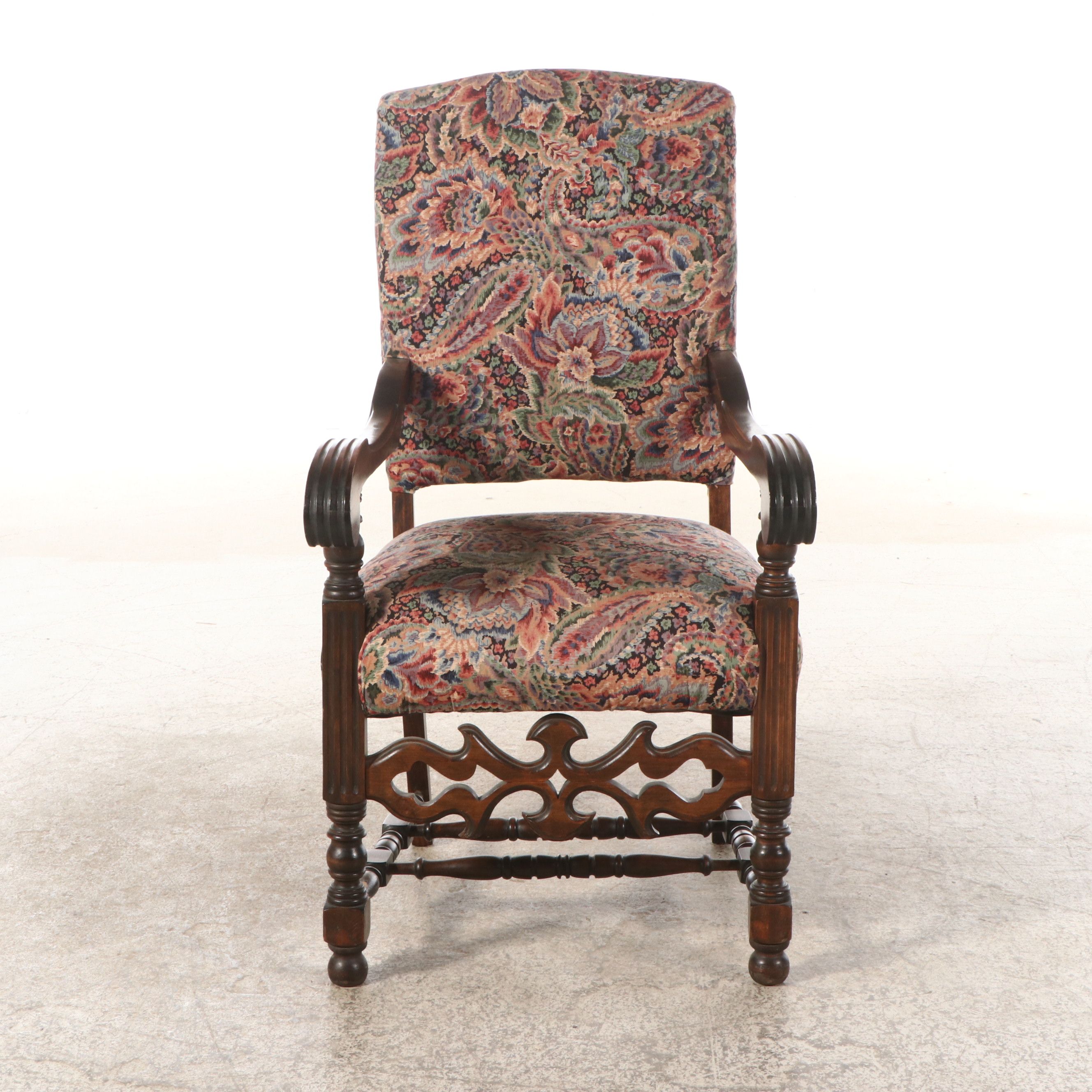 Jacobean Style Armchair in Paisley Upholstery
