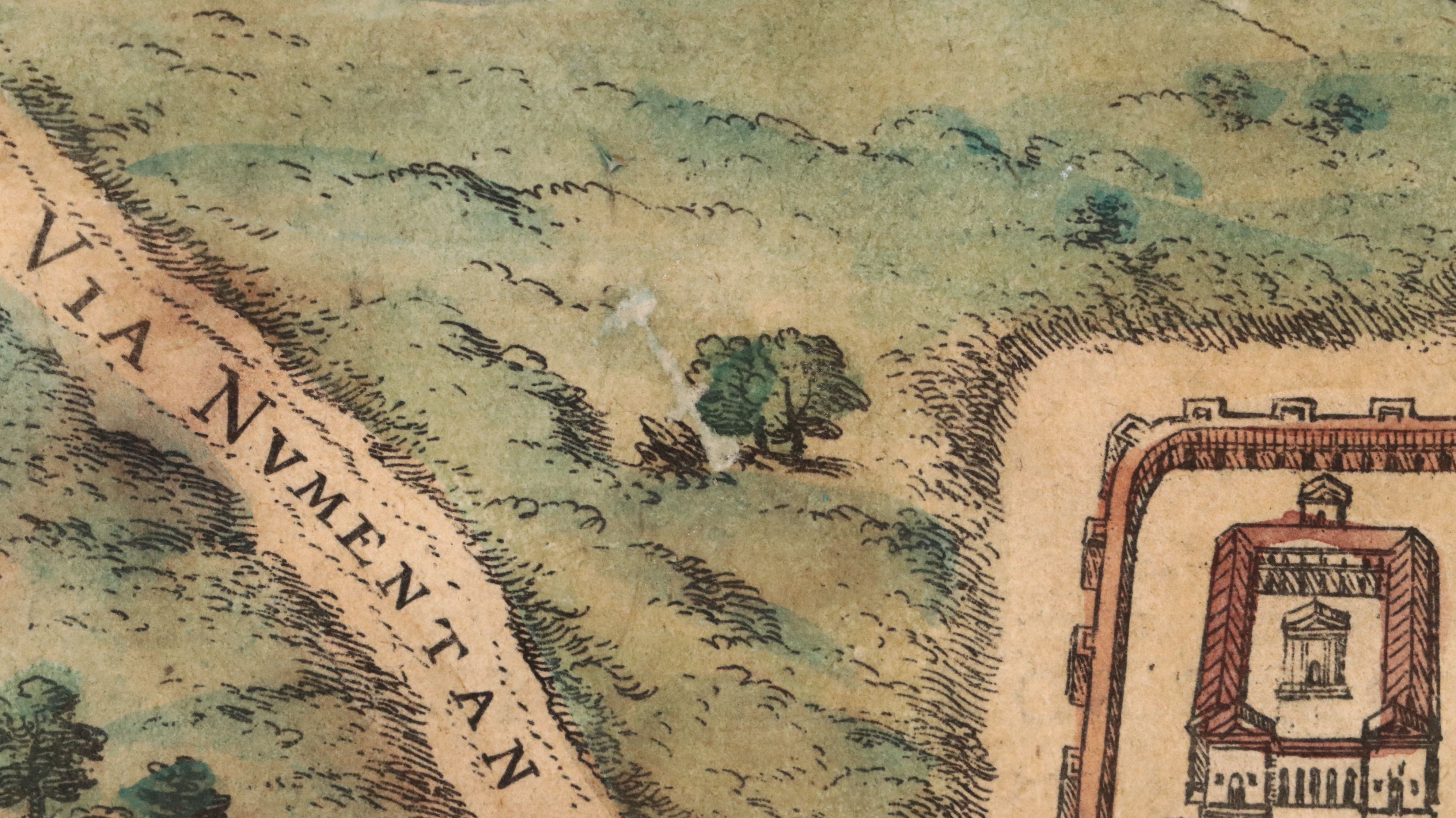 Braun & Hogenberg Hand-Colored Map Engraving of Ancient Rome, 1588