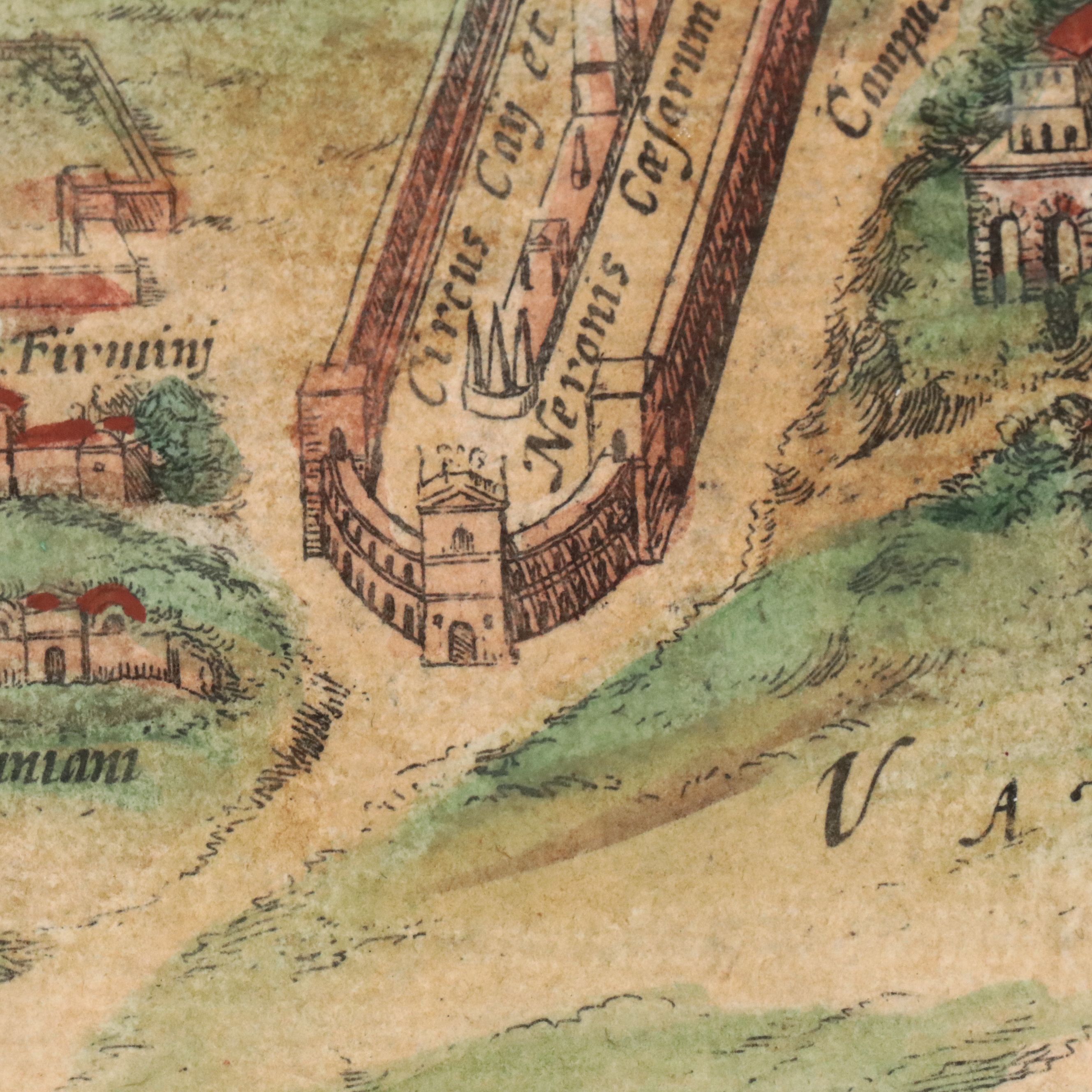 Braun & Hogenberg Hand-Colored Map Engraving of Ancient Rome, 1588