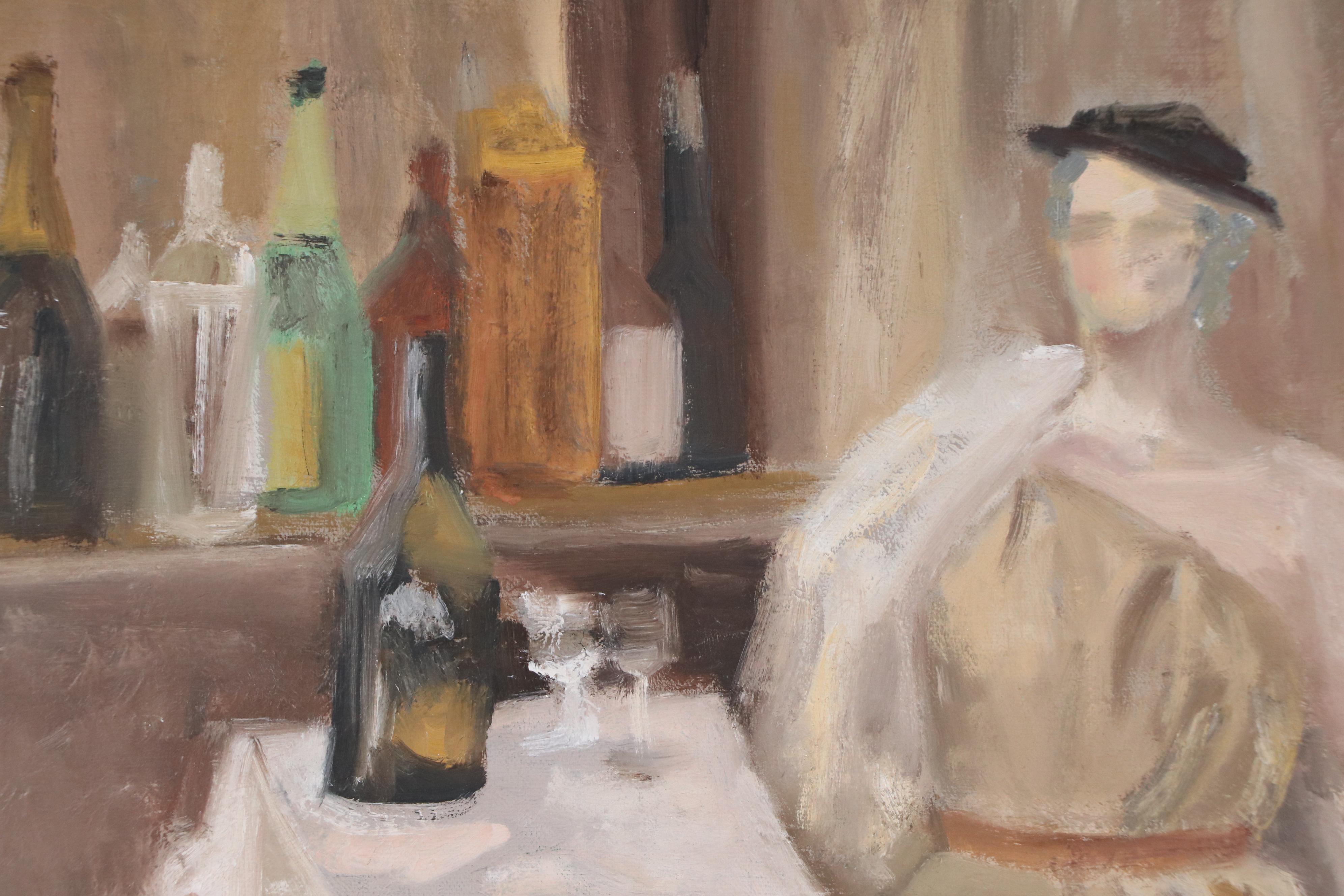 Mario Jose Torres Oil Painting of Seated Figure at Bar, 1985