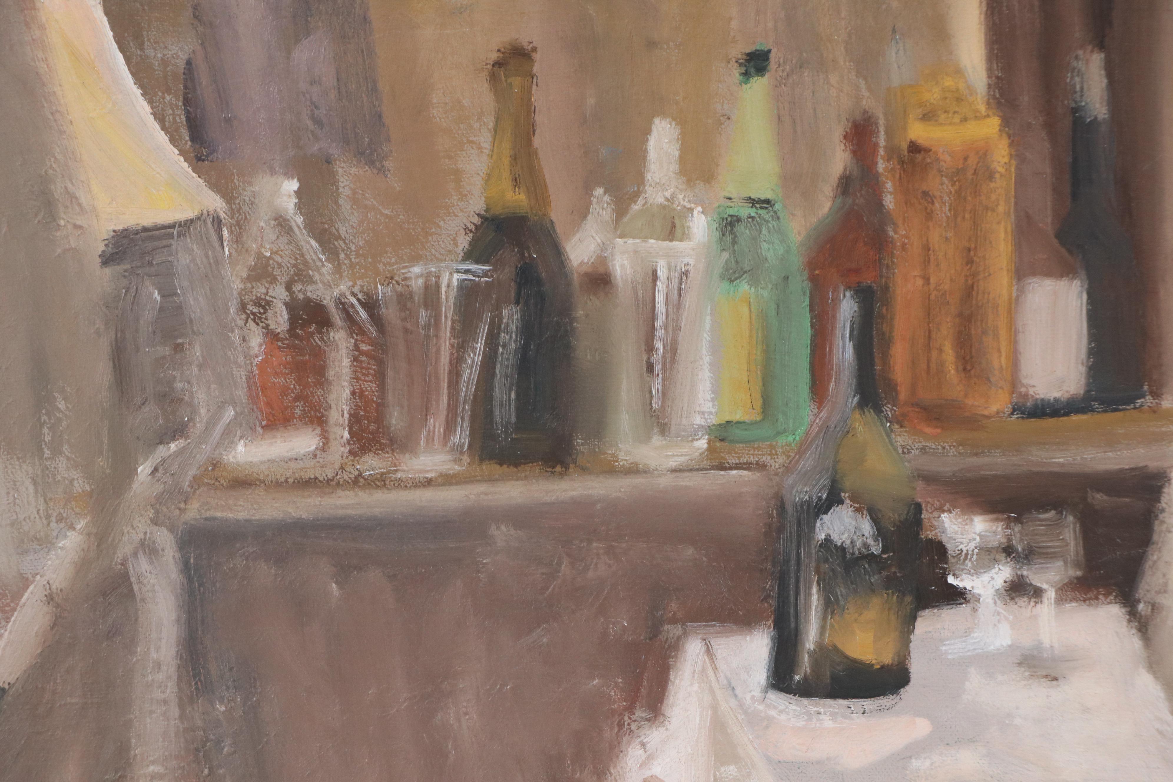 Mario Jose Torres Oil Painting of Seated Figure at Bar, 1985