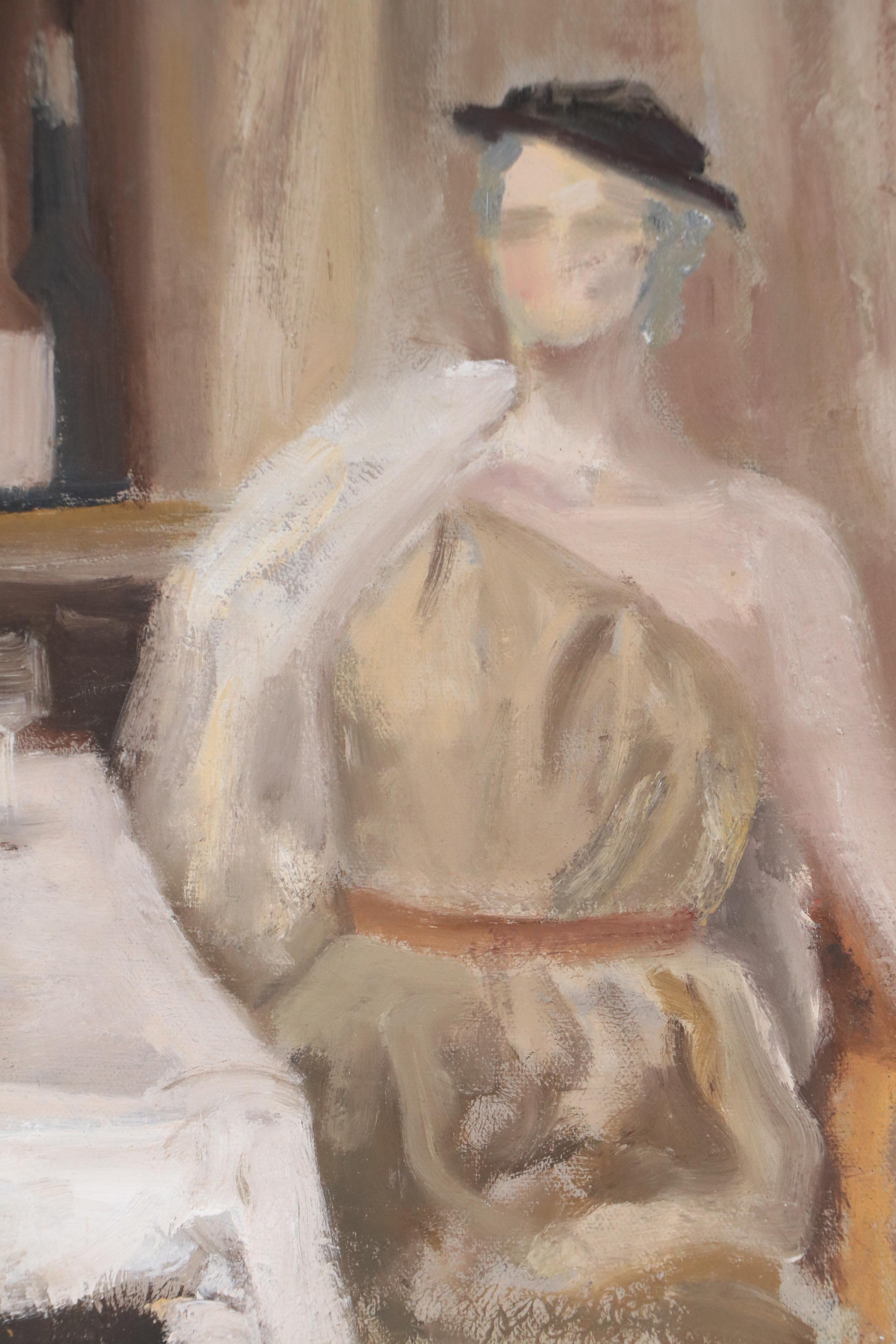 Mario Jose Torres Oil Painting of Seated Figure at Bar, 1985