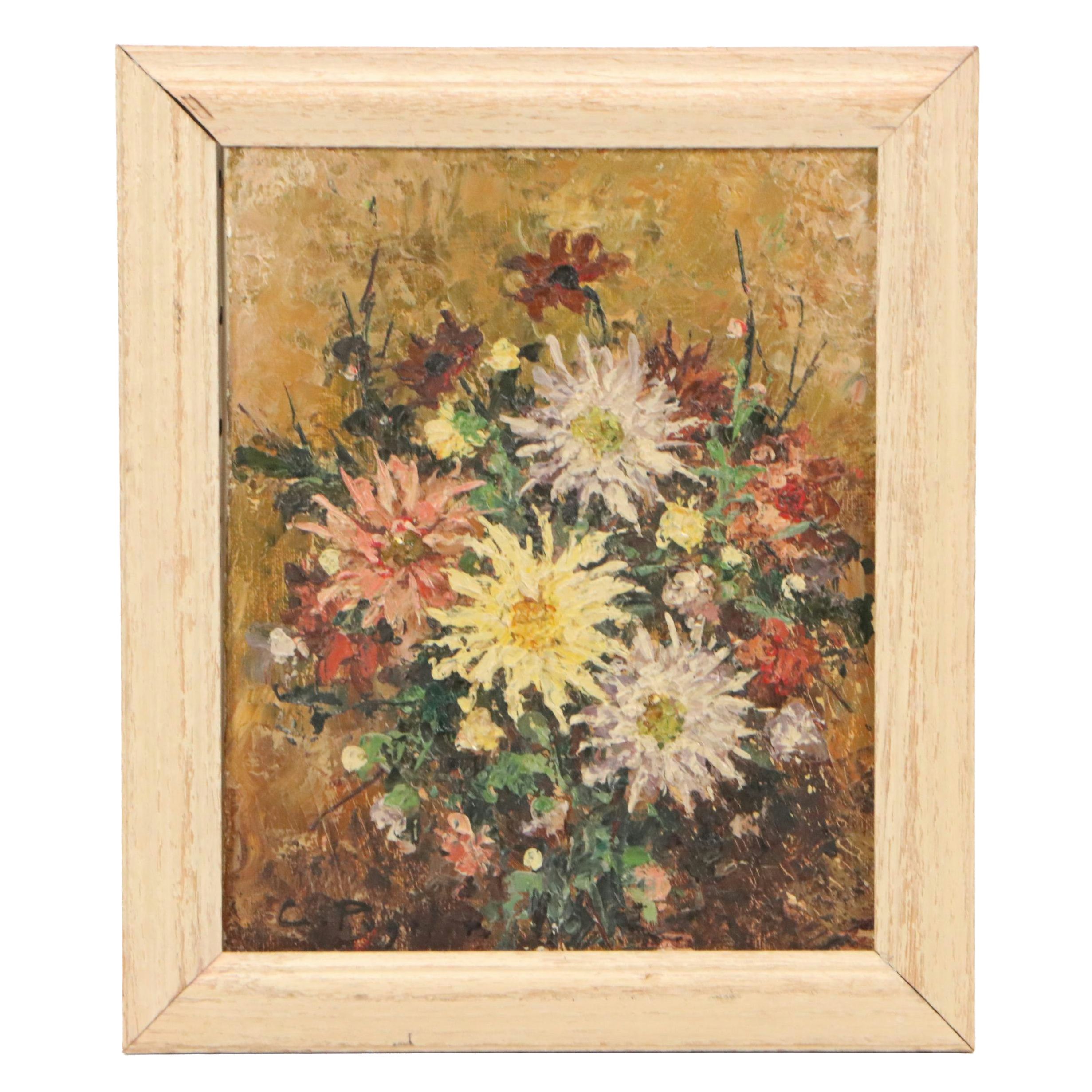Claude Roger Pujet Impasto Floral Still Life Oil Painting, Late 20th Century