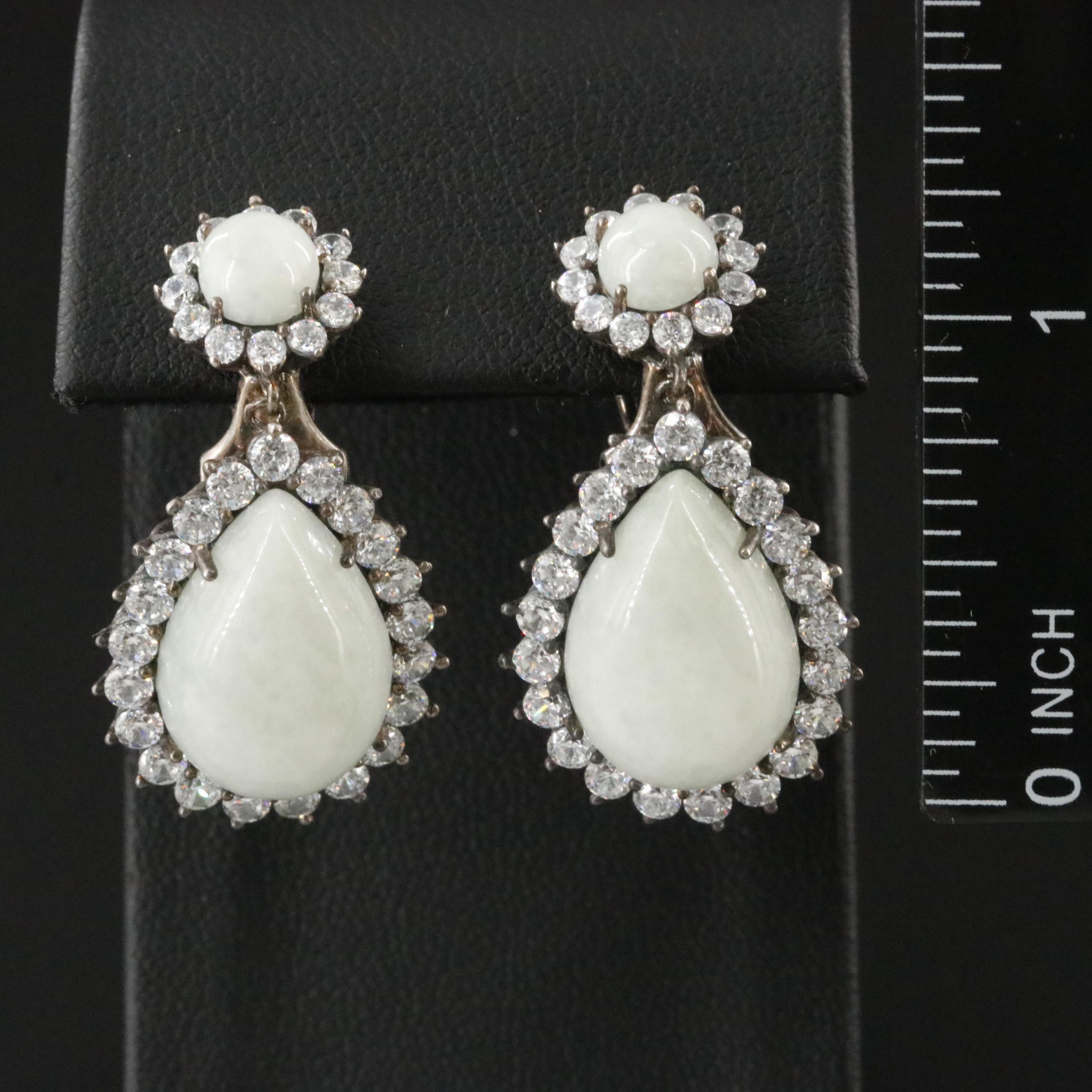 Sterling Jadeite and CZ Drop Earrings