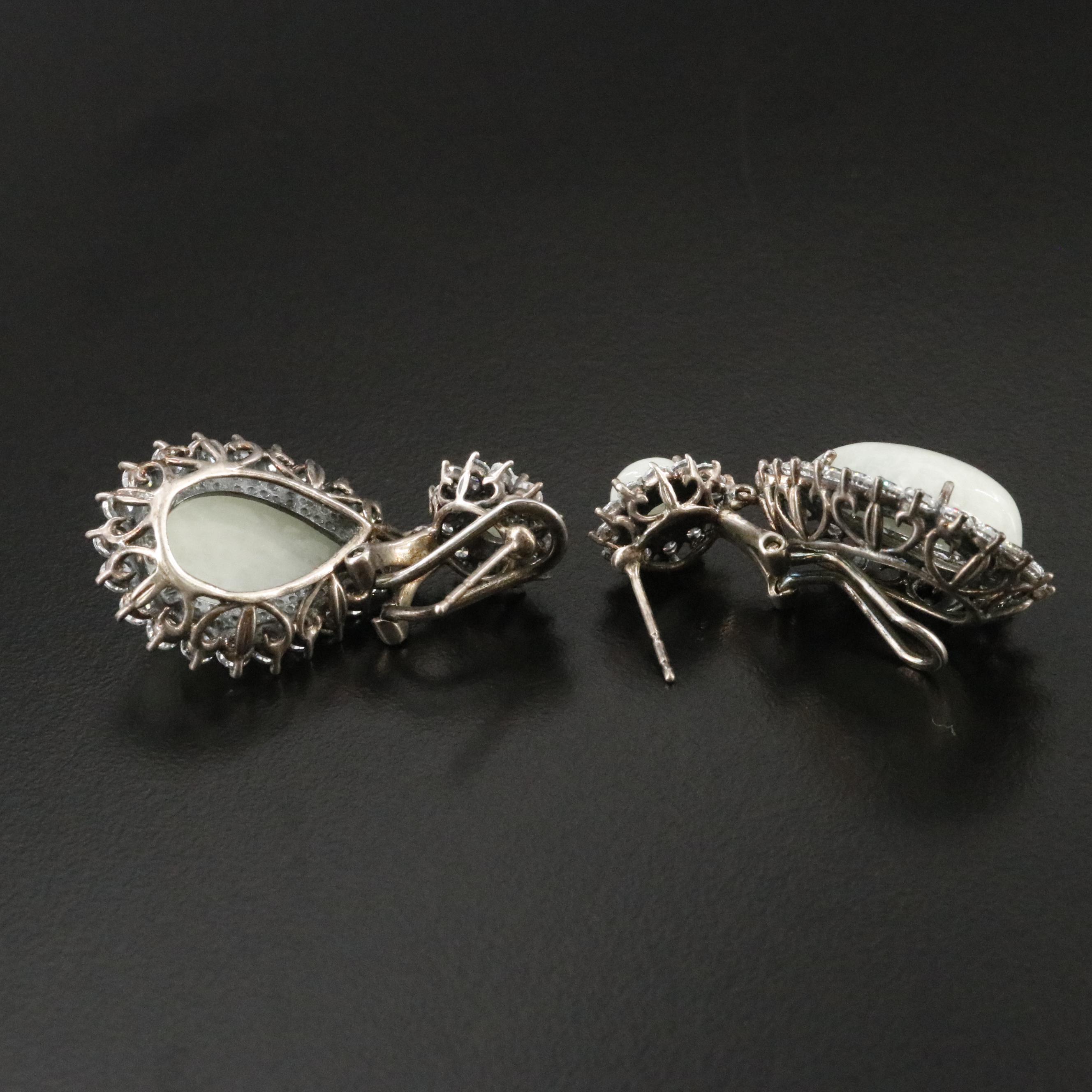 Sterling Jadeite and CZ Drop Earrings