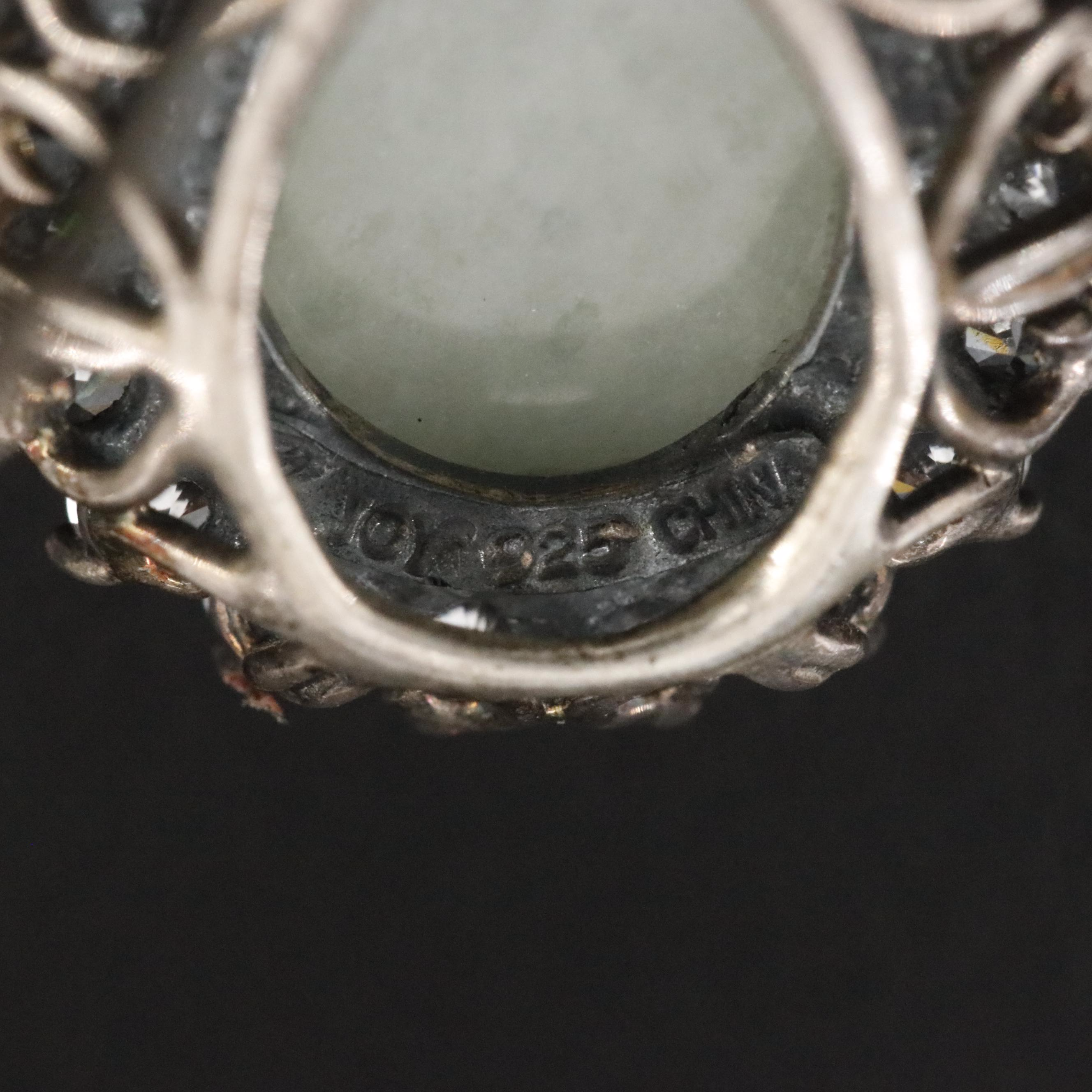 Sterling Jadeite and CZ Drop Earrings