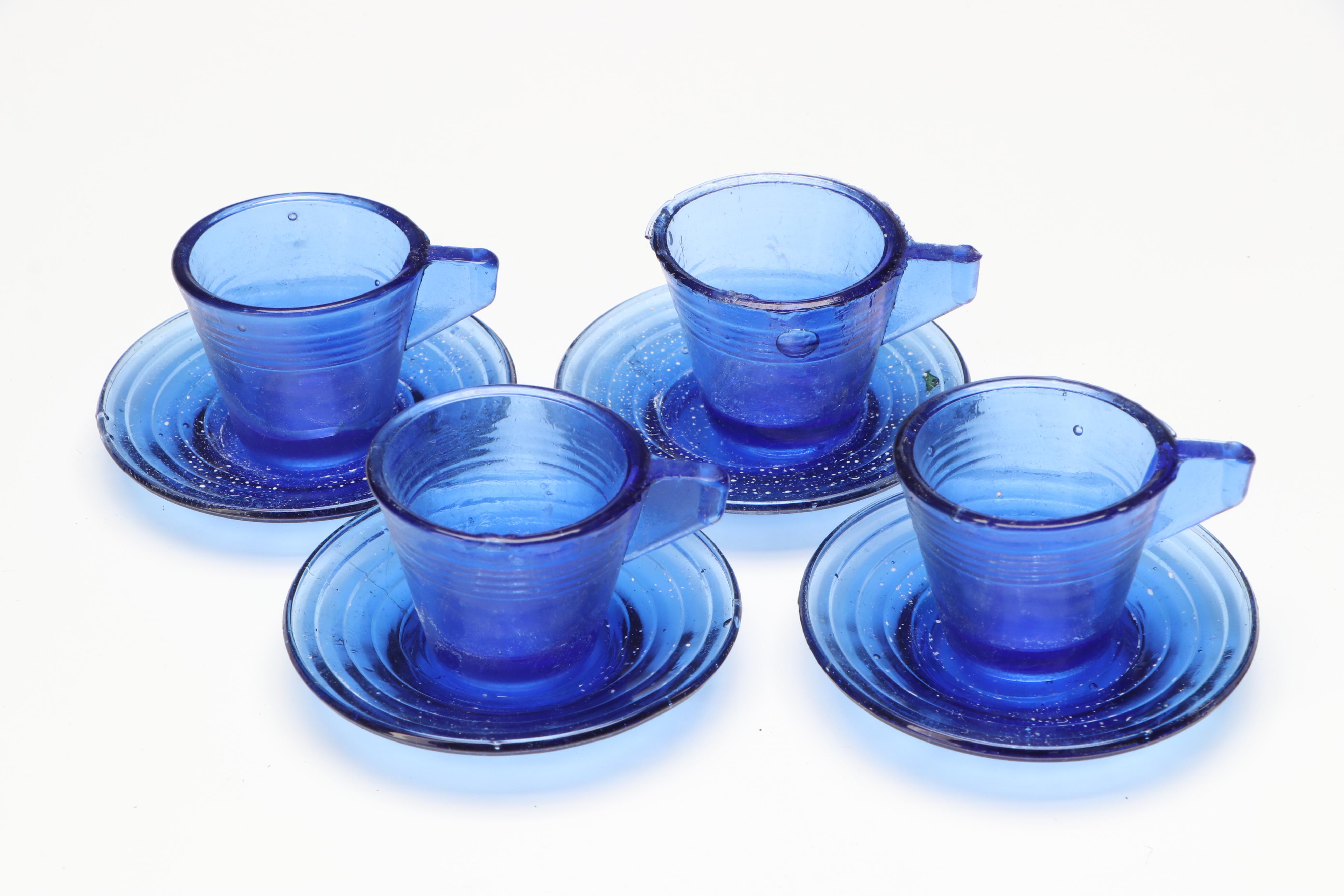 Akro Agate Art Deco Style Cobalt Glass "Play-Time" Tea Set, Early to Mid-20th C
