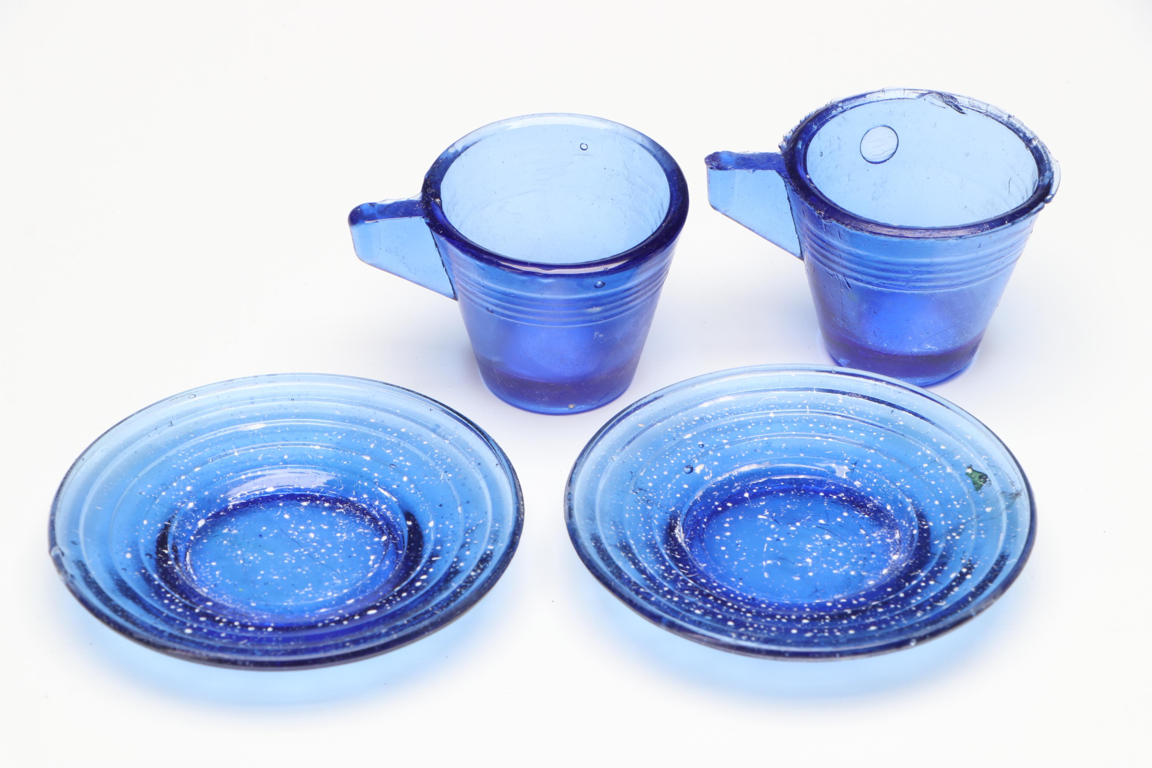 Akro Agate Art Deco Style Cobalt Glass "Play-Time" Tea Set, Early to Mid-20th C