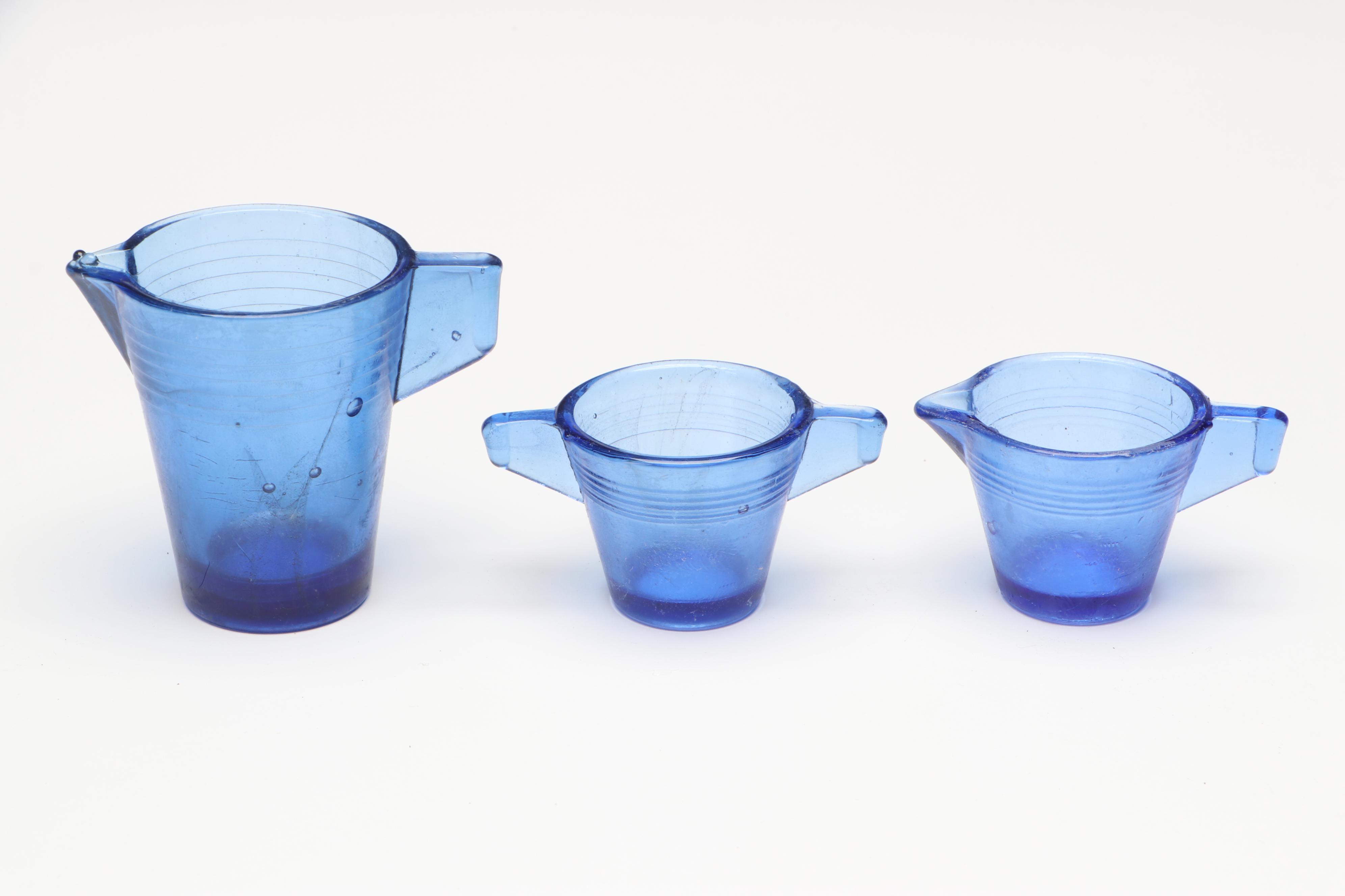 Akro Agate Art Deco Style Cobalt Glass "Play-Time" Tea Set, Early to Mid-20th C