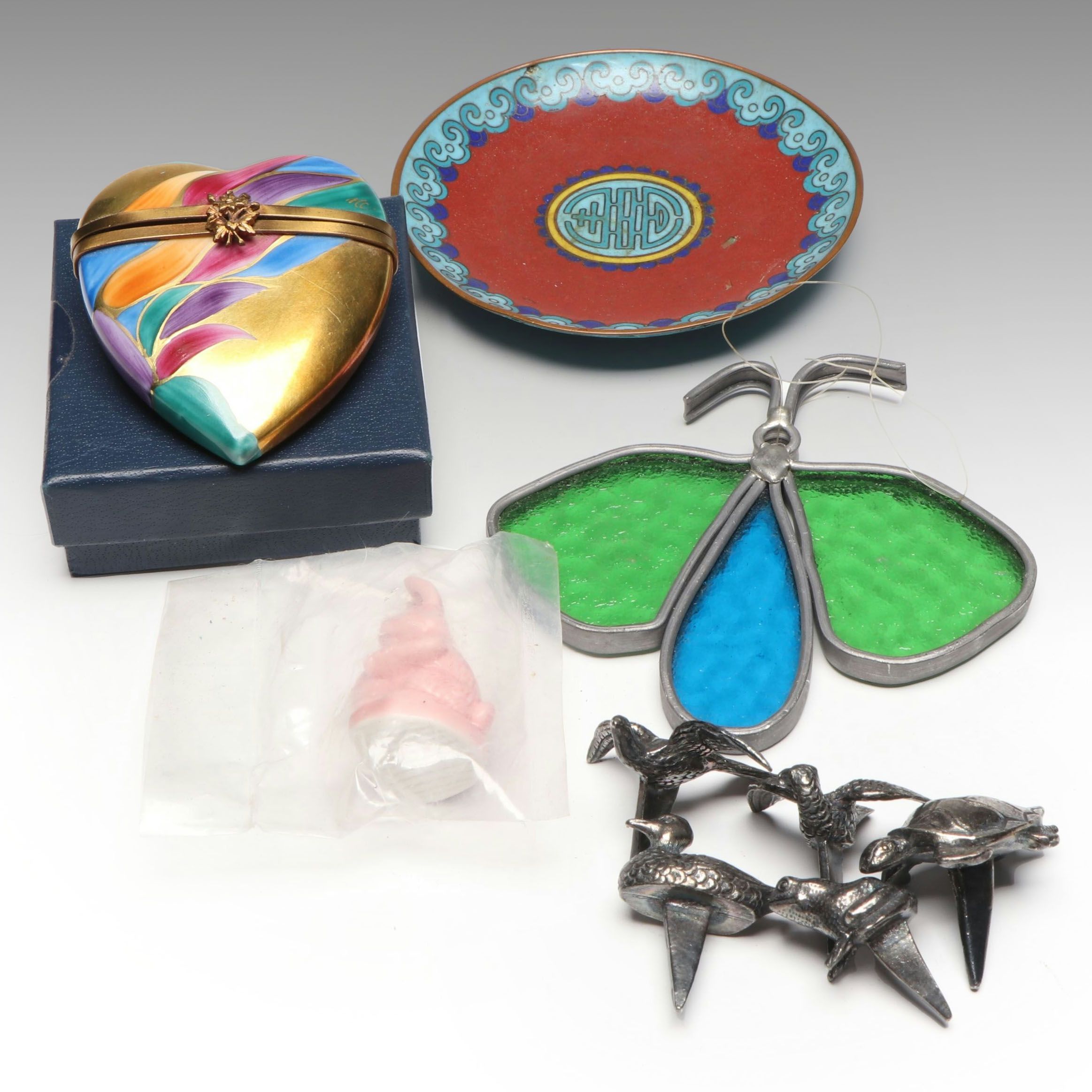 Rochard Limoges Heart-Shaped Box with Wade Rabbit Figurine and Other Décor