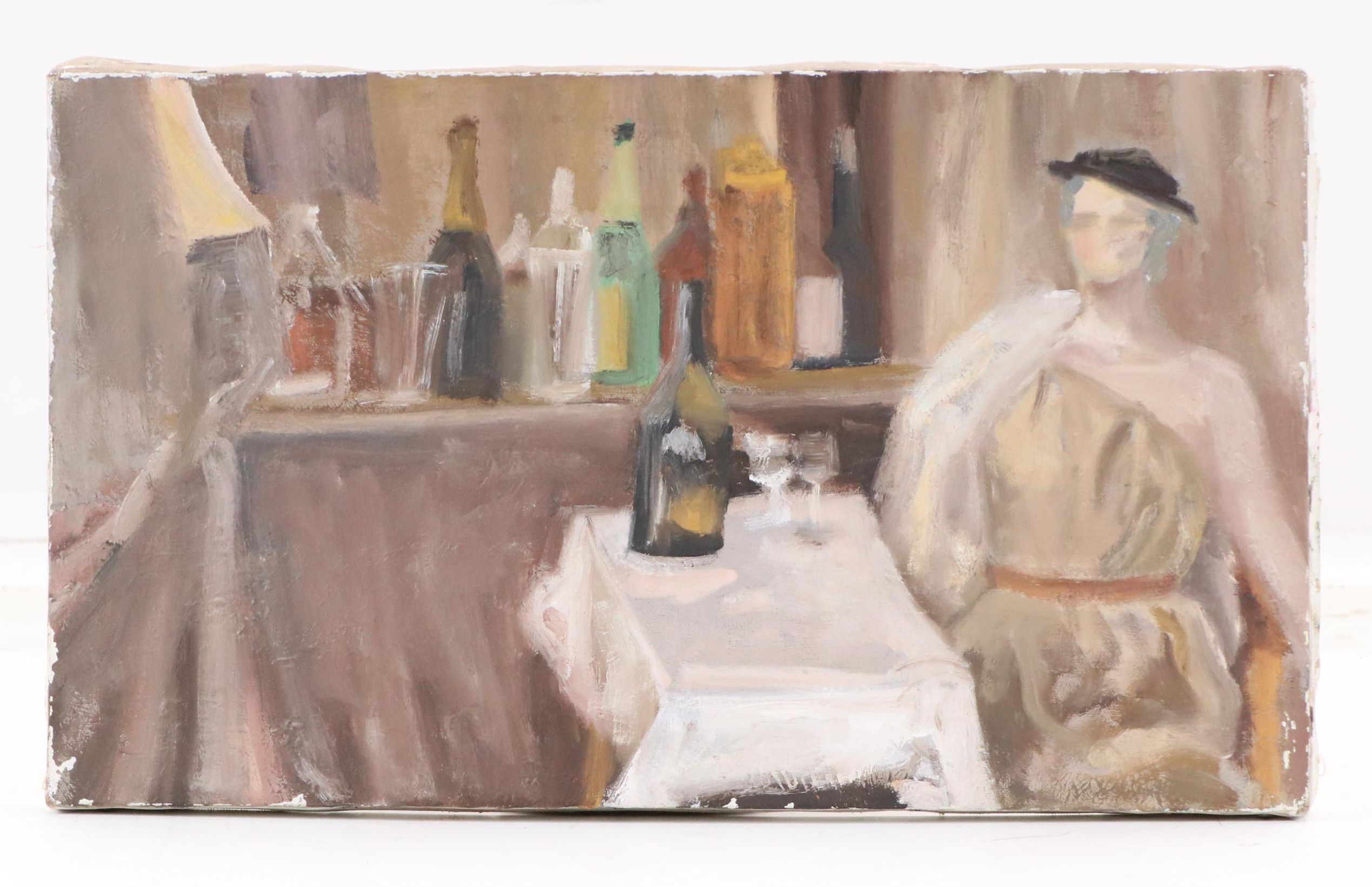 Mario Jose Torres Oil Painting of Seated Figure at Bar, 1985