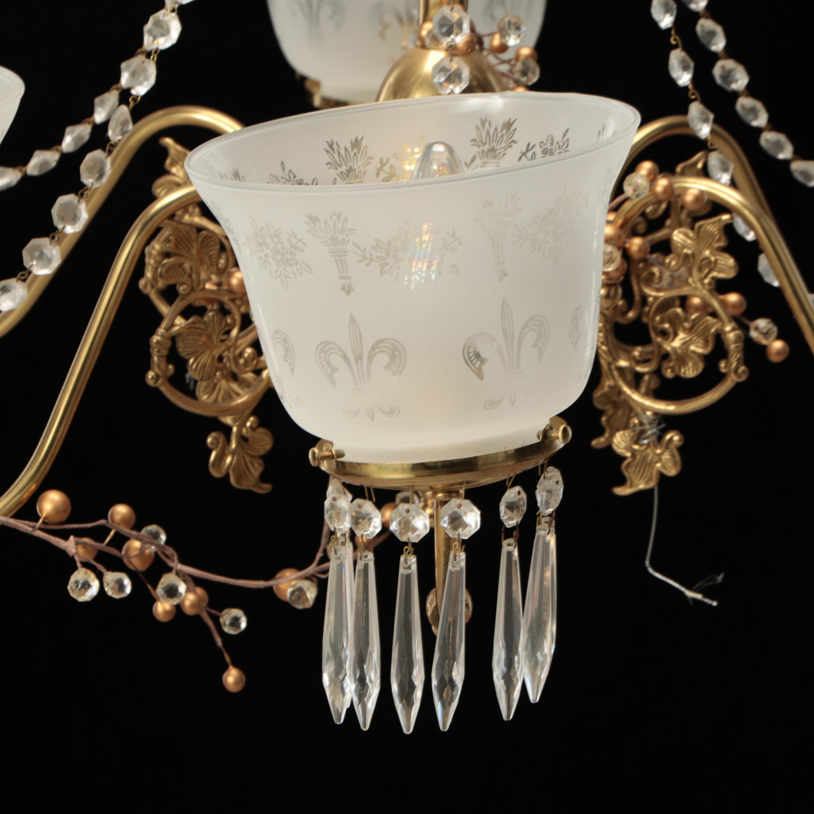 Fleur-de-Lis Torchère Shade Brass Finish Chandelier