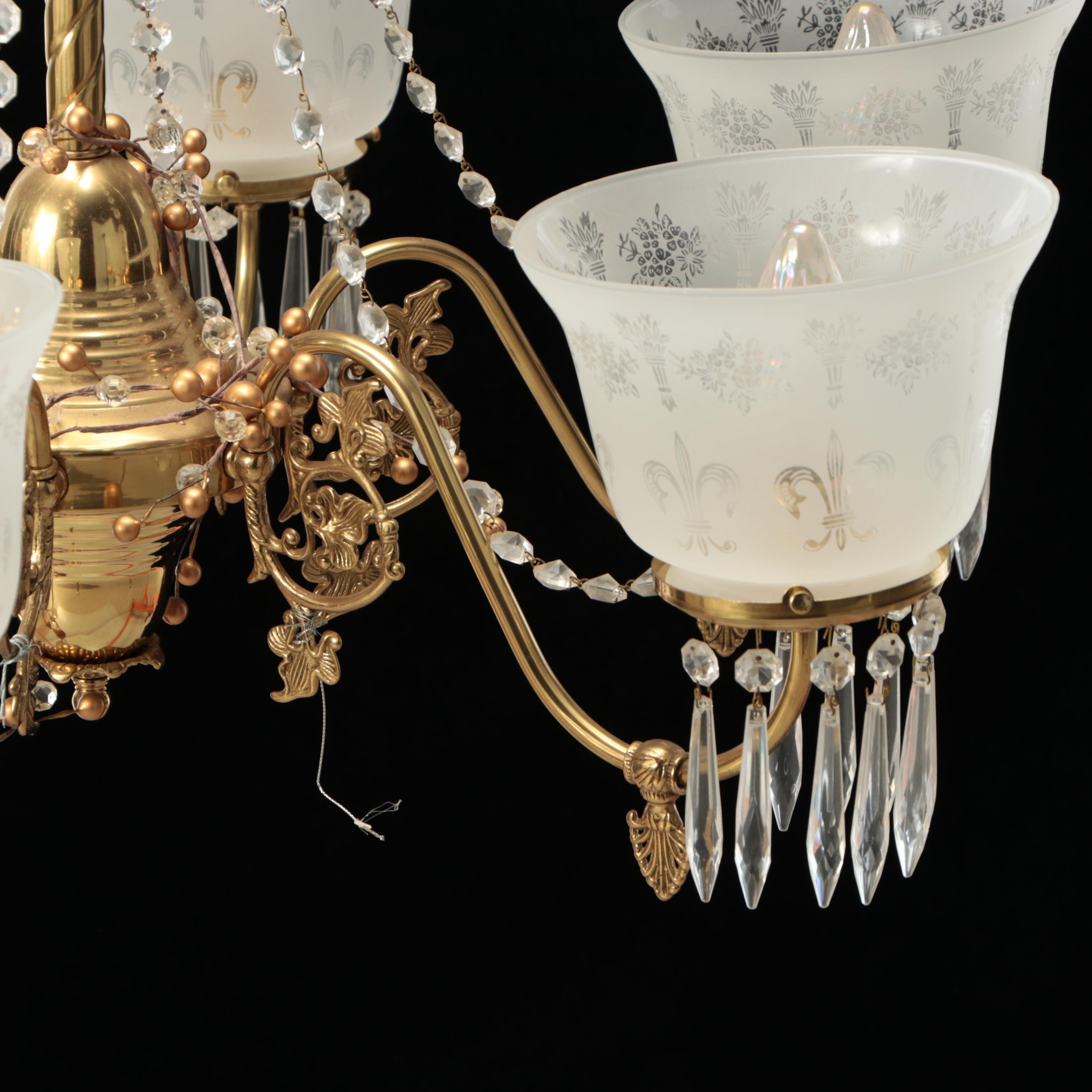 Fleur-de-Lis Torchère Shade Brass Finish Chandelier